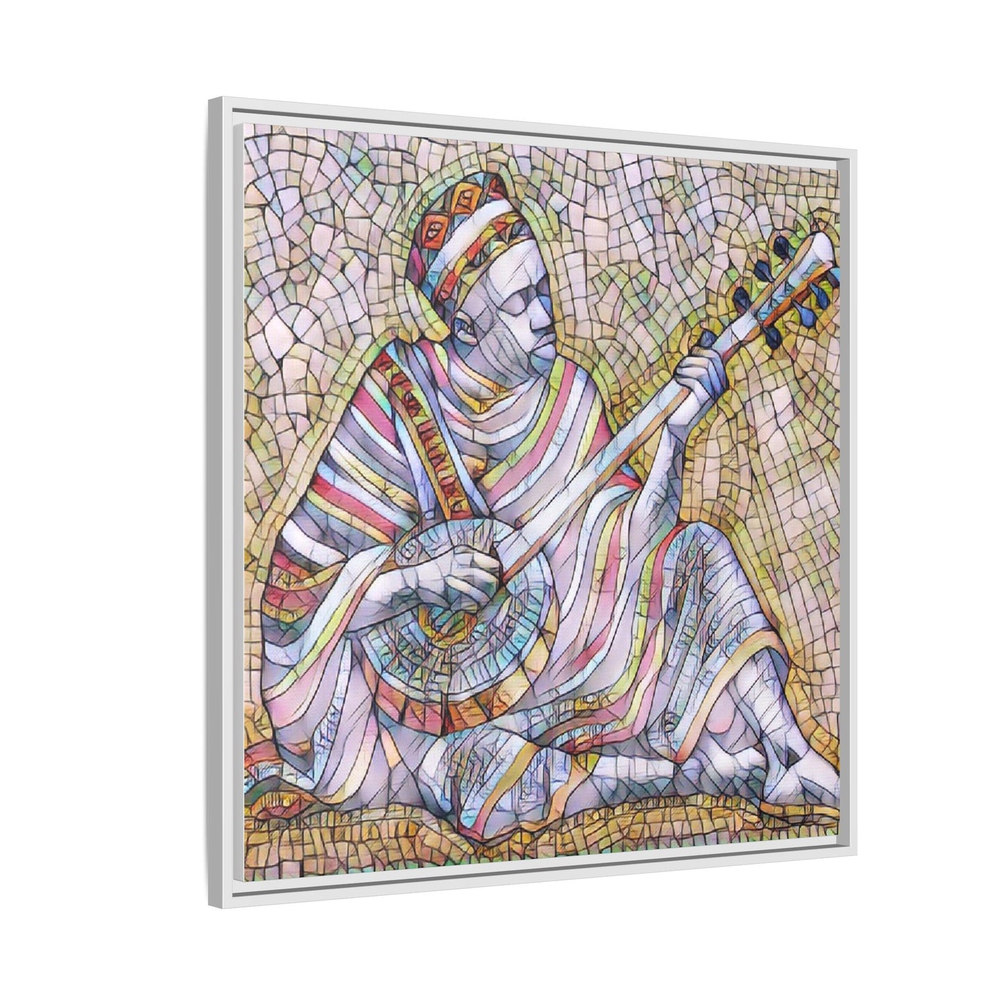 Framed Mosaic Musician Canvas – Colorful Bohemian Wall Art
