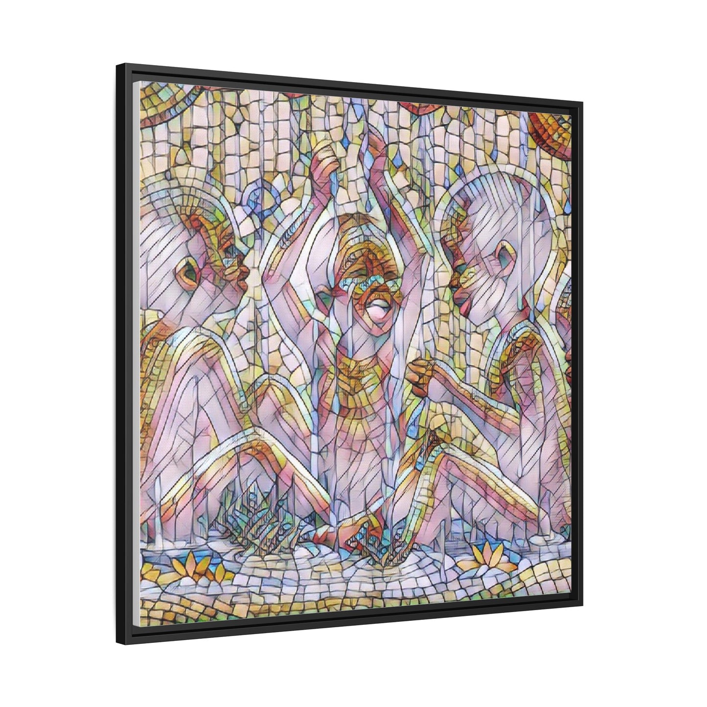 Framed Matte Canvas Art — Mosaic Children Playing (Multicolor)