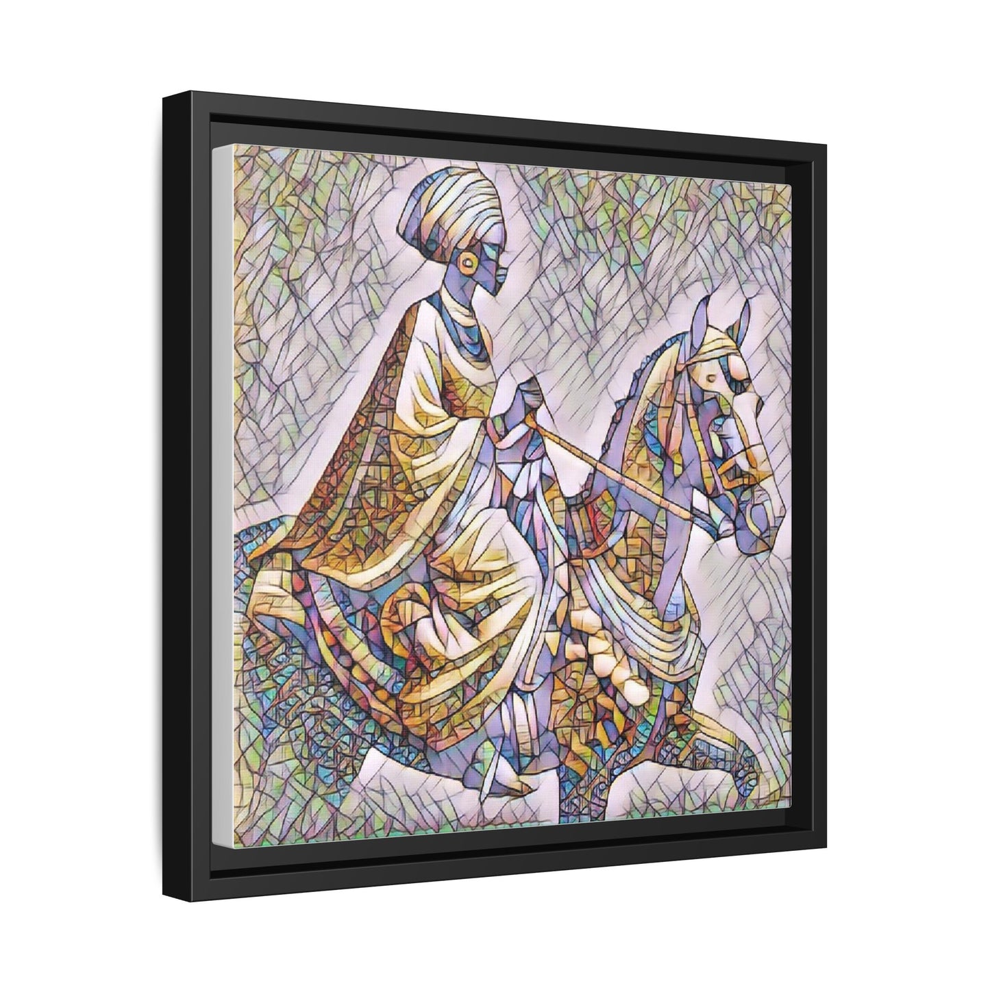 Mosaic Rider Framed Canvas Art — African Horsewoman Wall Decor