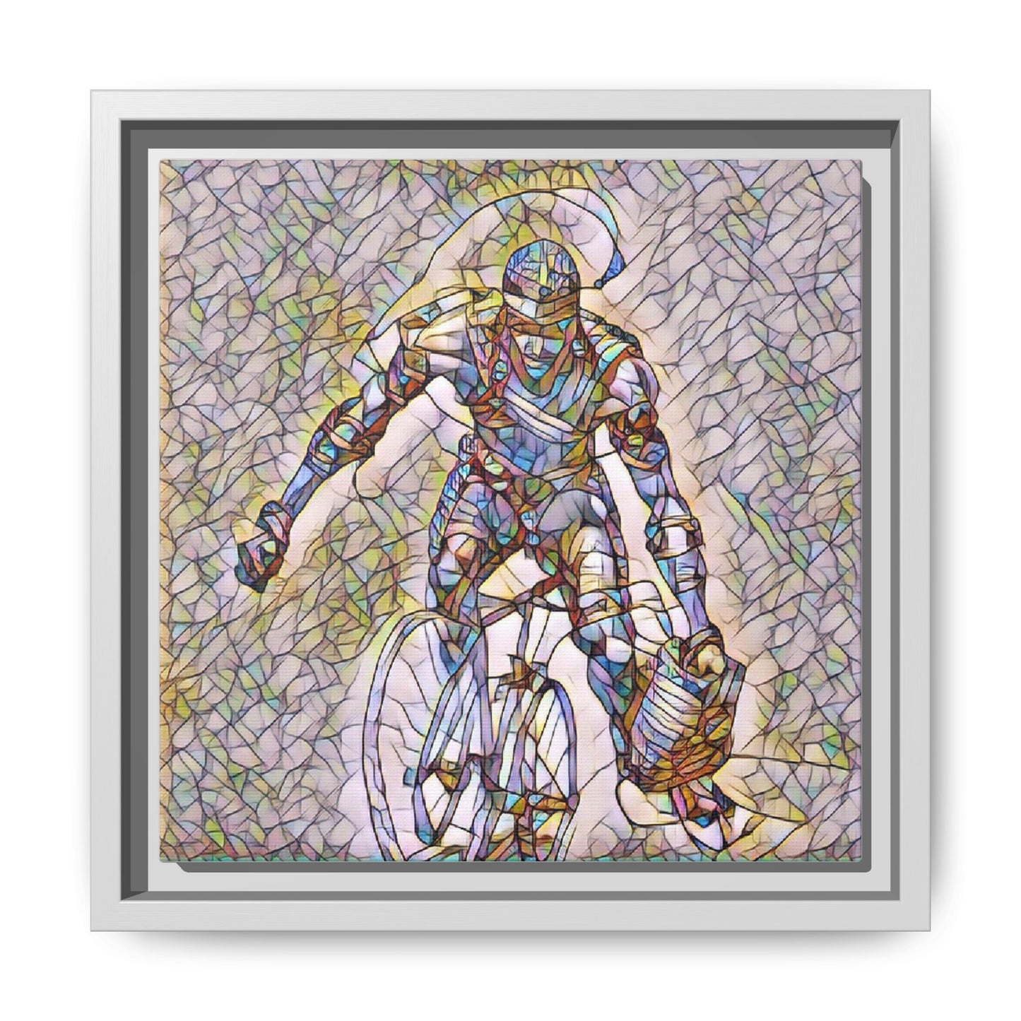 Cyclist Mosaic Matte Canvas Print — Framed Multicolor Cycling Art