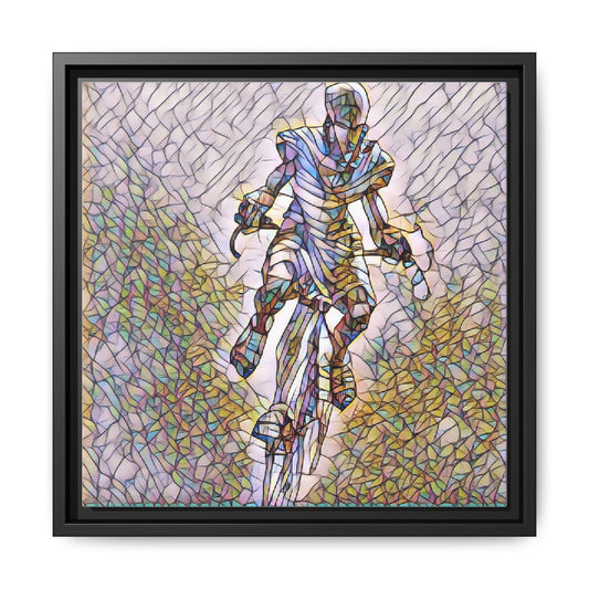 Framed Matte Canvas - Colorful Cyclist Stained-Glass Art Print
