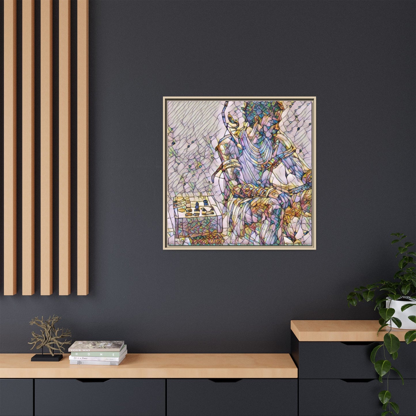 Framed Matte Canvas Art — Abstract Stained-Glass Chess Player