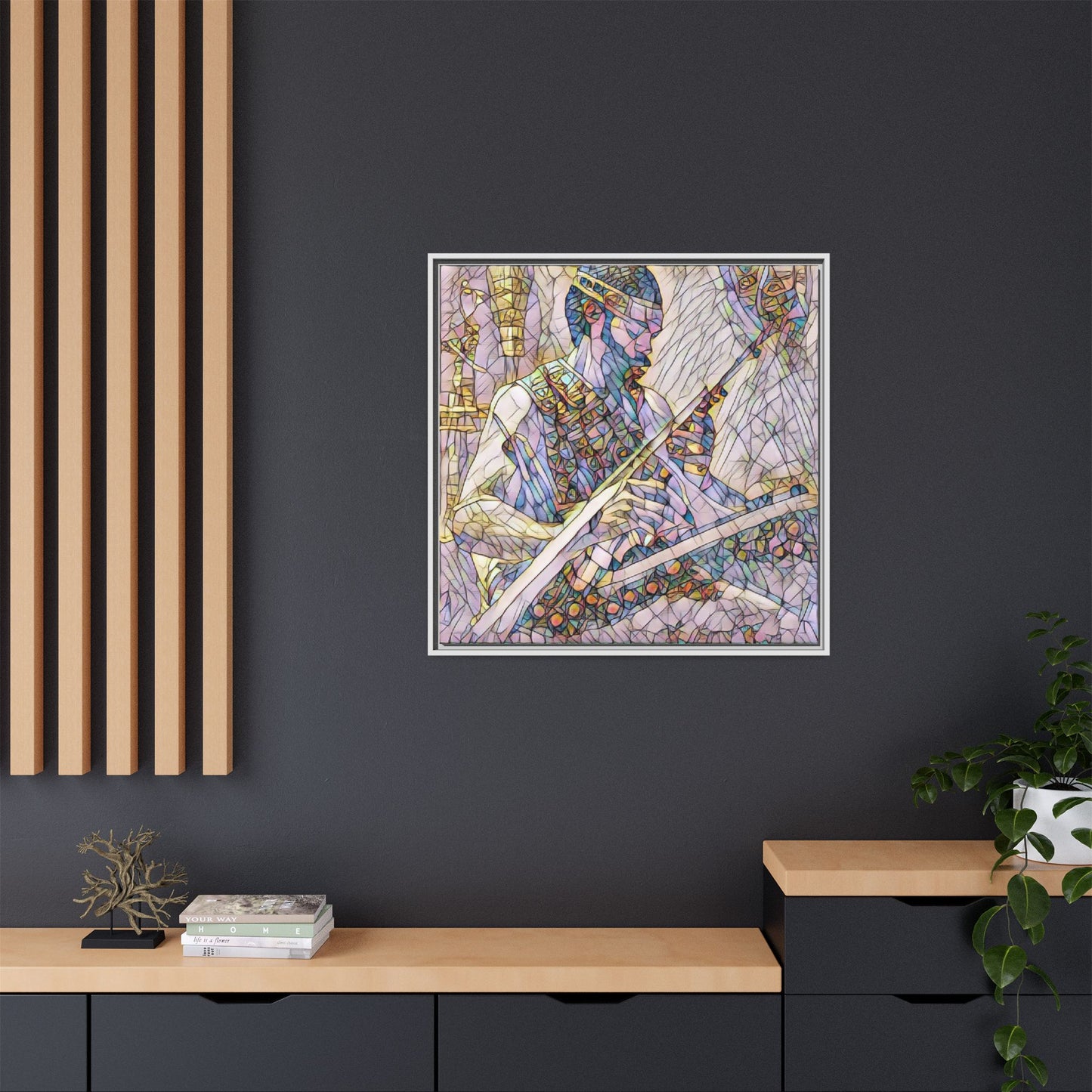 Framed Matte Canvas — Abstract Musician Stained-Glass Art Print