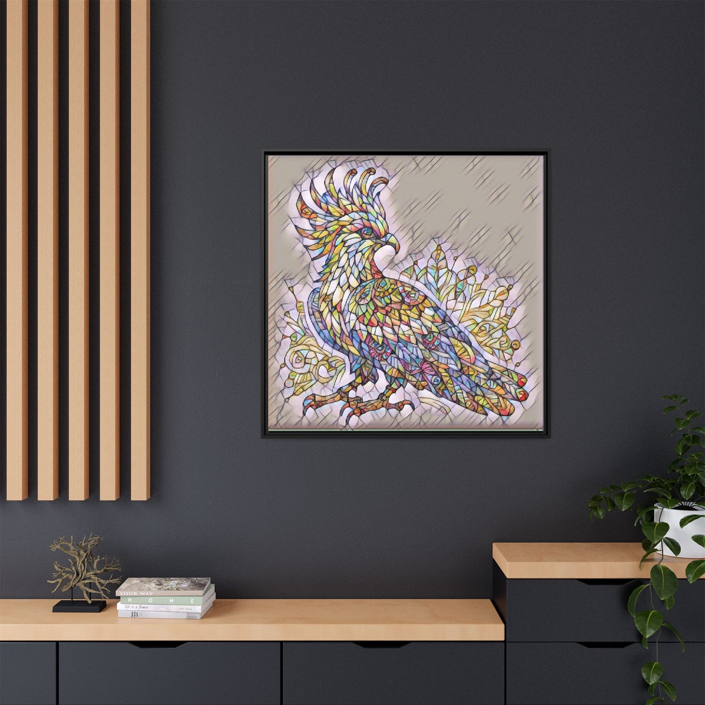 Colorful Stained-Glass Cockatoo Matte Framed Canvas
