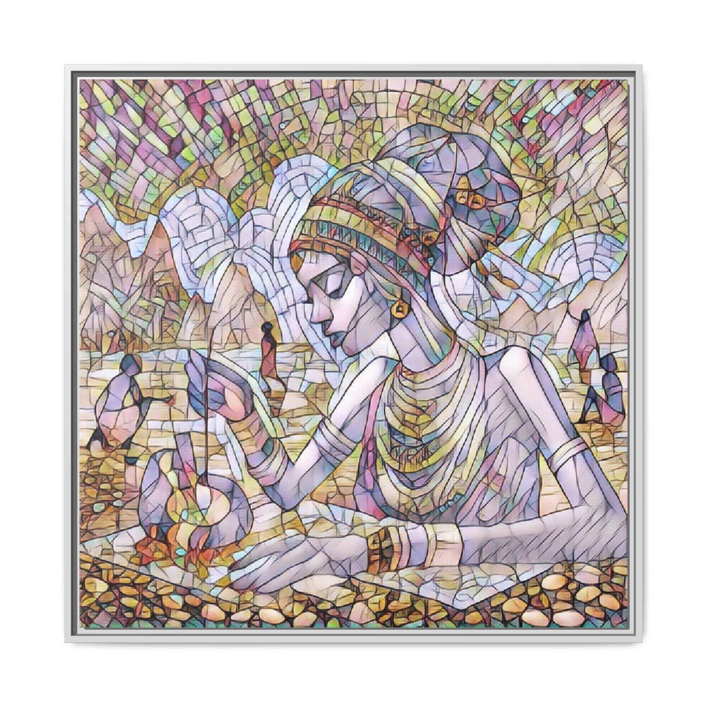 Framed Matte Canvas Art — Mosaic-Inspired Egyptian Woman Illustration