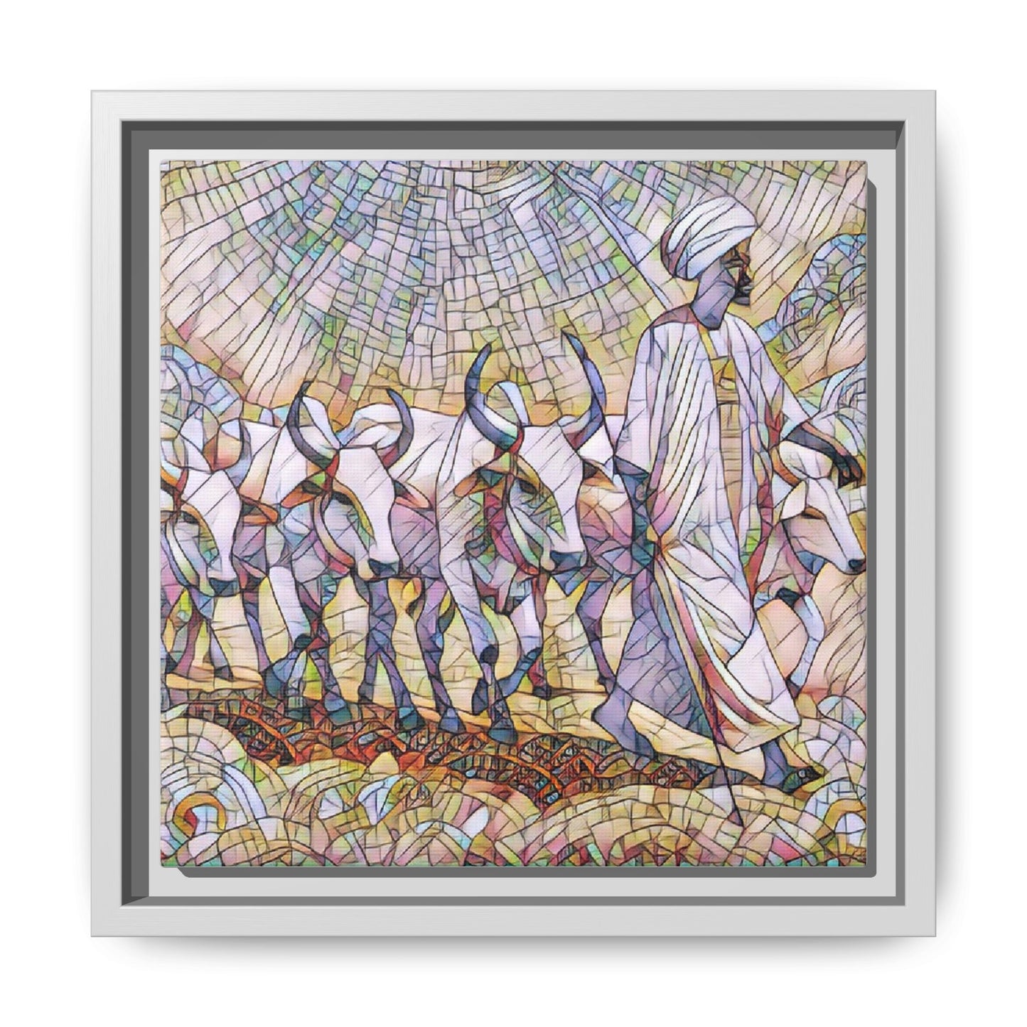 Framed Matte Canvas Art — African Herdsman Mosaic Print