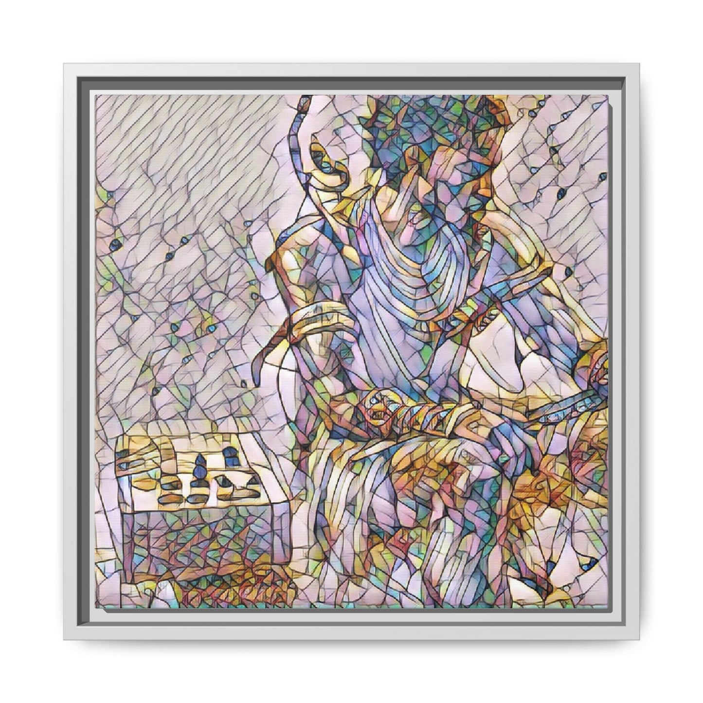 Framed Matte Canvas Art — Abstract Stained-Glass Chess Player
