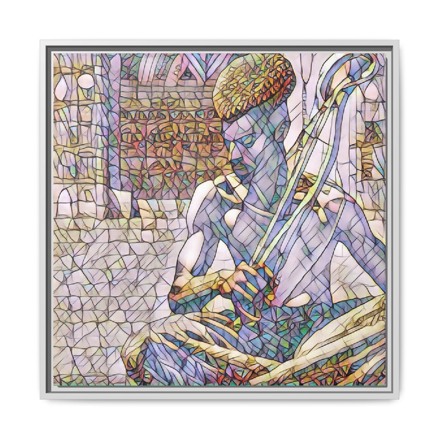 Framed Matte Canvas Art – Stained-Glass Style Musician Print