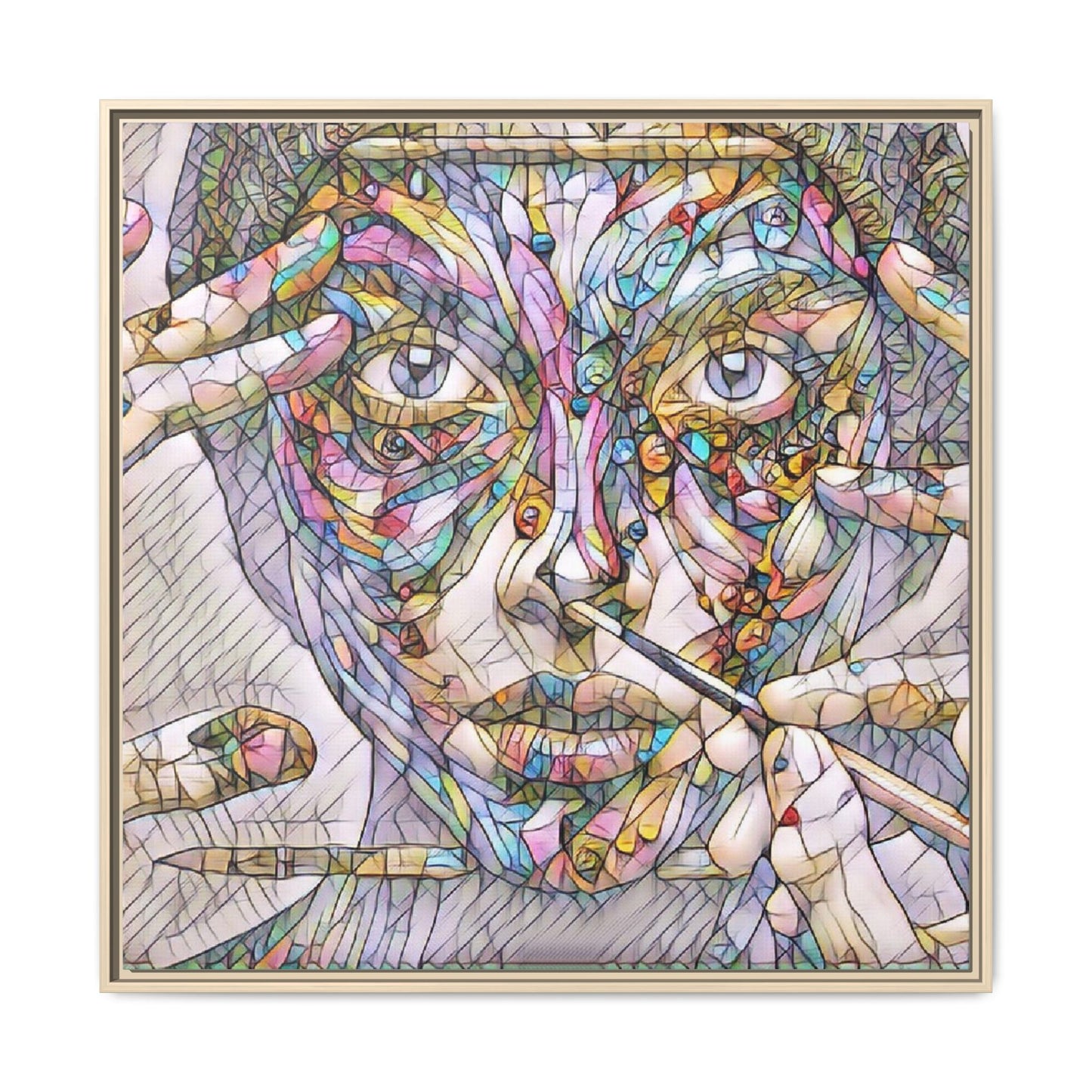 Framed Abstract Mosaic Face Canvas — Colorful Modern Wall Art
