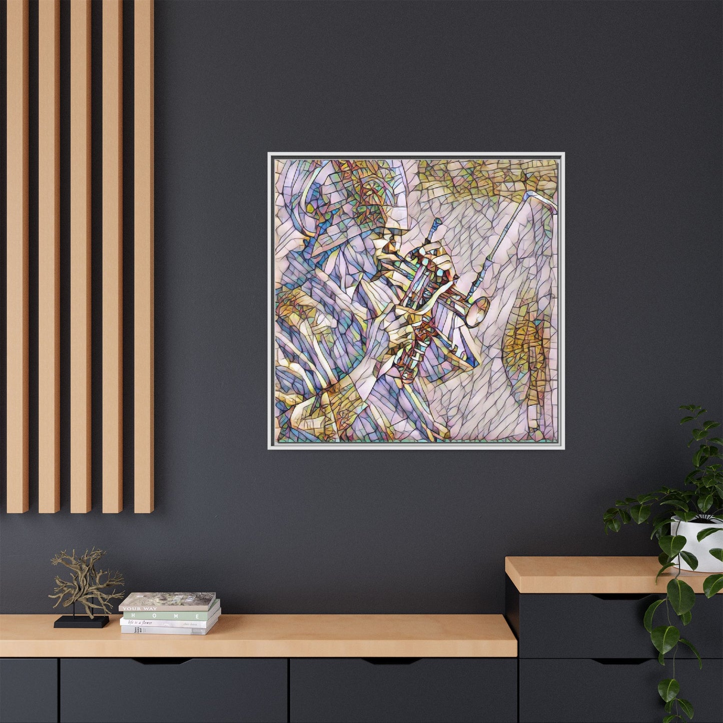 Framed Abstract Trumpet Player Matte Canvas Art