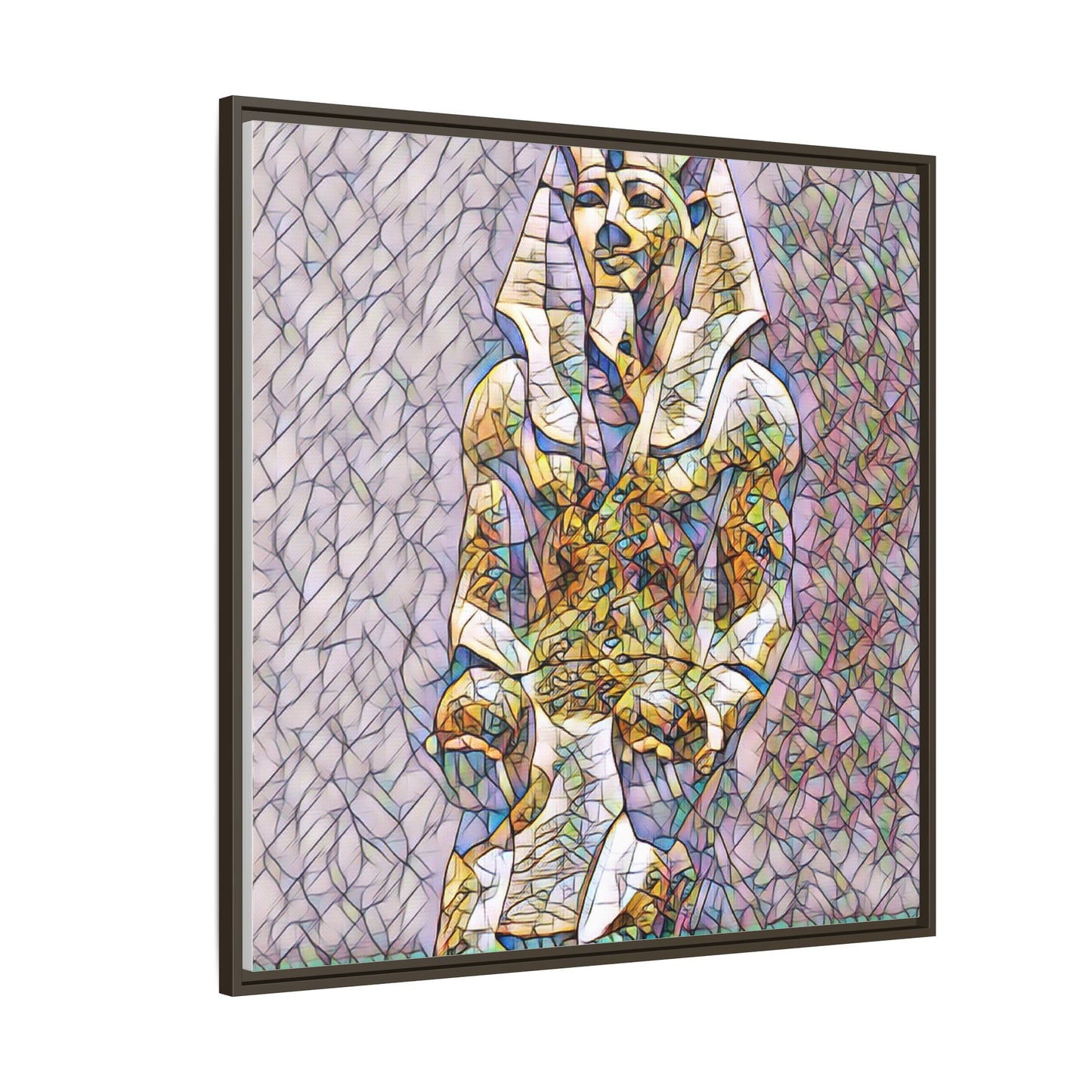 Framed Abstract Pharaoh Matte Canvas Wall Art — Multicolor Egyptian Statue Print