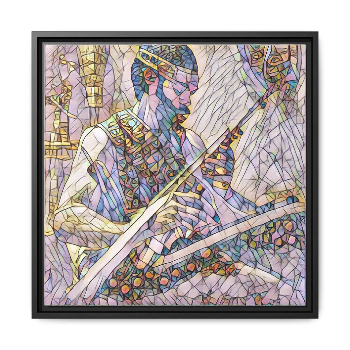Framed Matte Canvas — Abstract Musician Stained-Glass Art Print