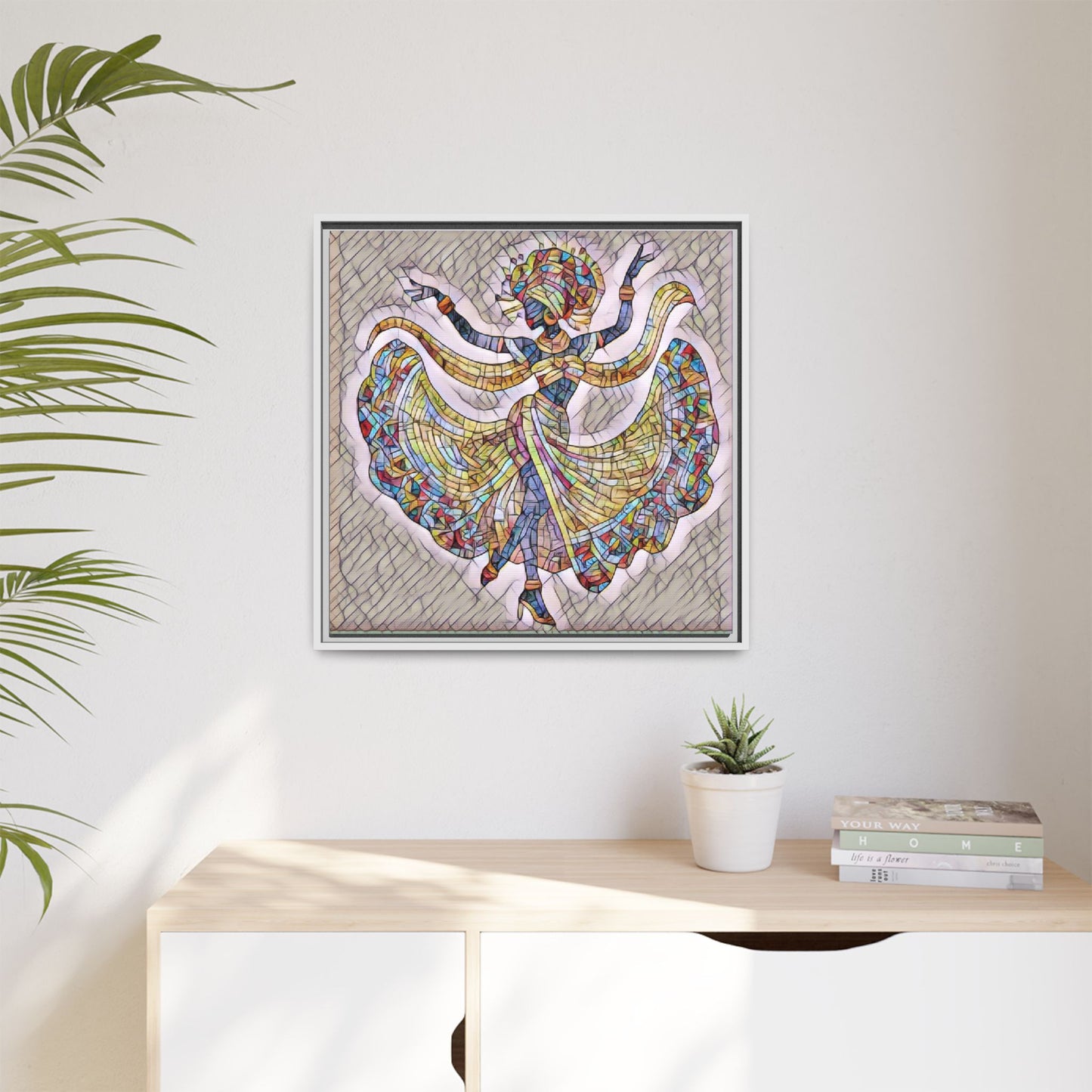Colorful Mosaic Dancer Framed Canvas Art