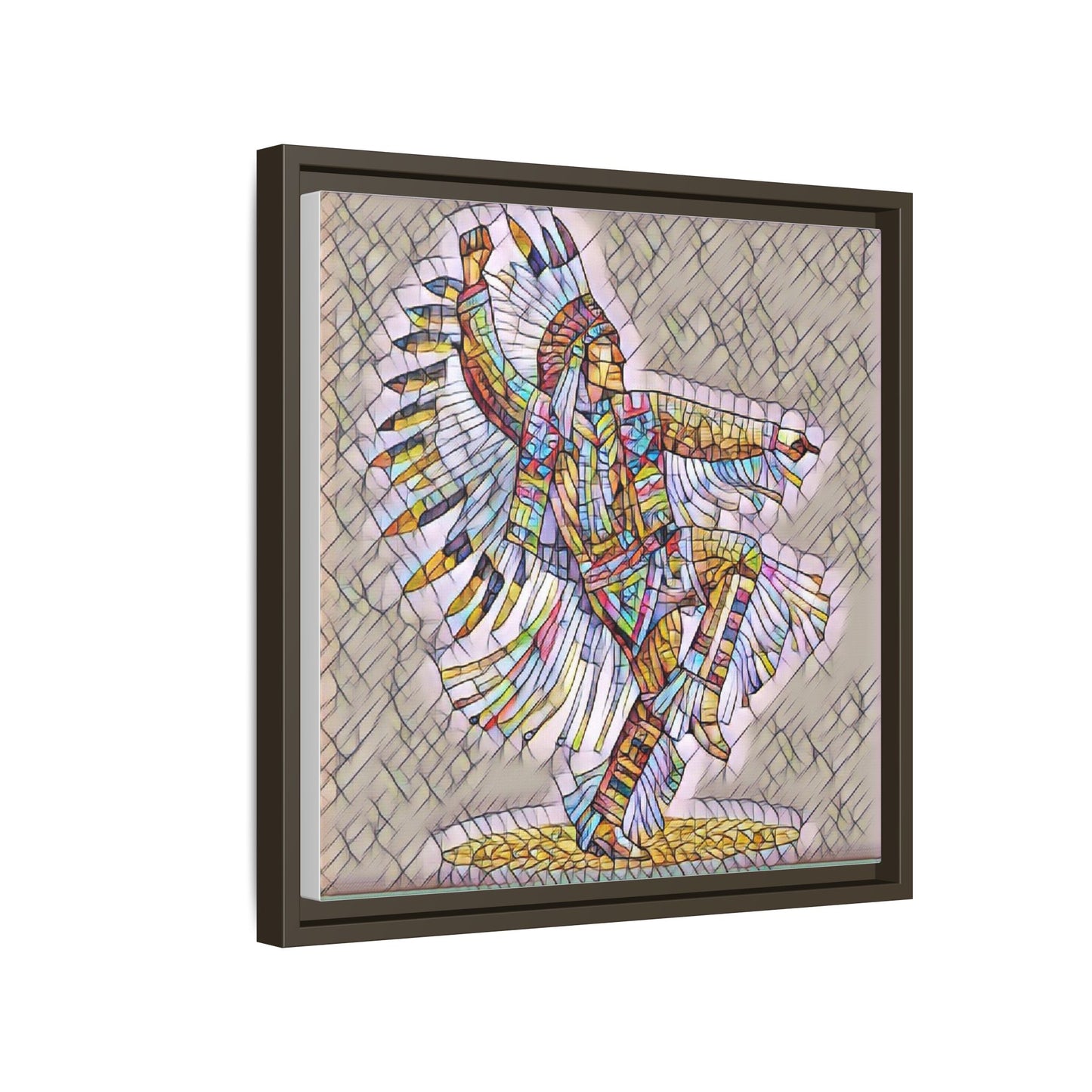Colorful Native Dancer Framed Canvas Art — Stained Glass Style Wall Decor