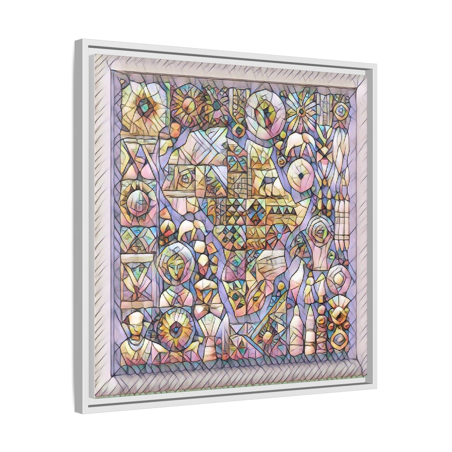 Framed Abstract Mosaic Matte Canvas Art — Pastel Geometric Wall Decor