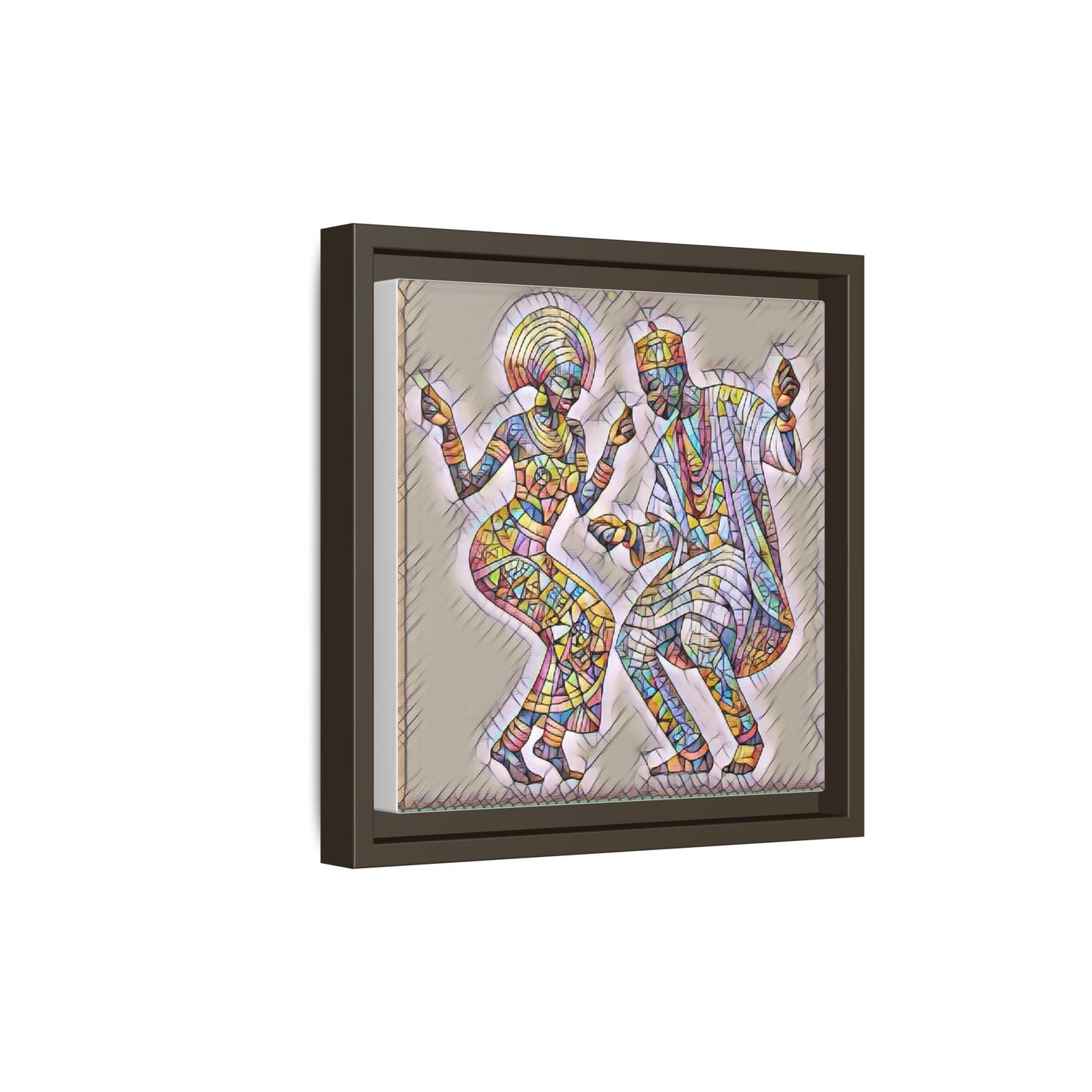 Afrobeat Dancers Framed Canvas Art — Colorful Mosaic African Dance Print