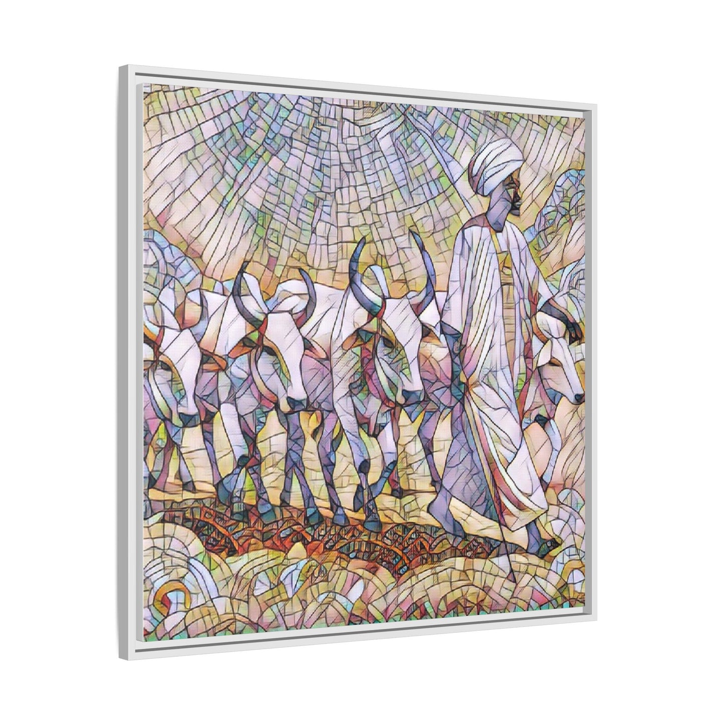 Framed Matte Canvas Art — African Herdsman Mosaic Print