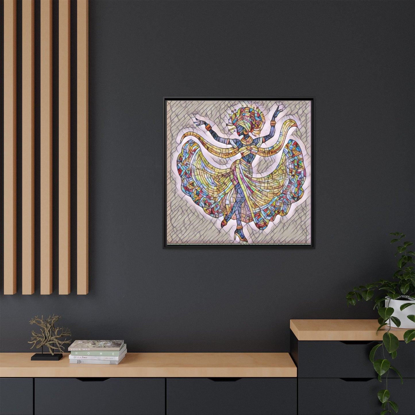 Colorful Mosaic Dancer Framed Canvas Art