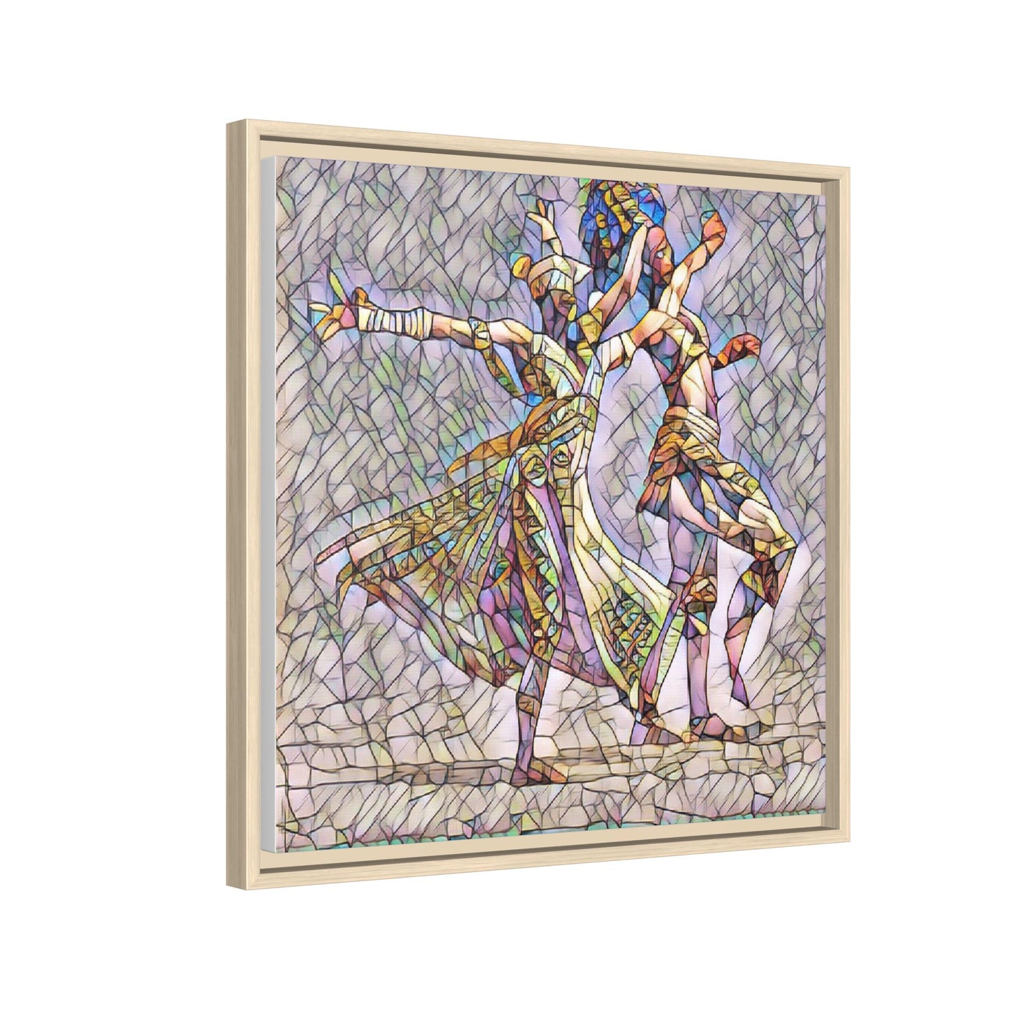Framed Matte Canvas Wall Art — Abstract Dancers in Stained Glass Style