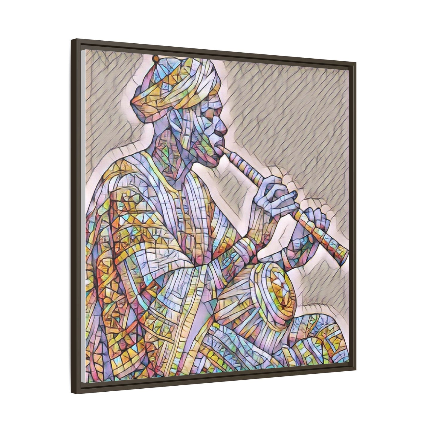 Framed Canvas Art — Colorful Middle Eastern Flute Player Print