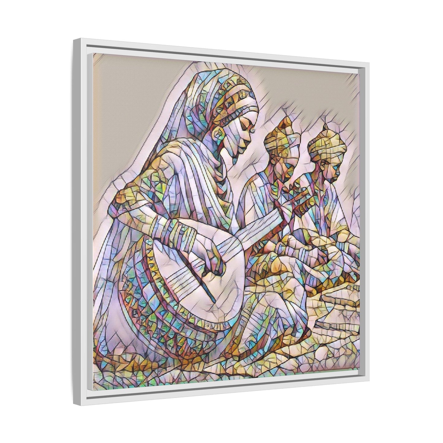 Framed Matte Canvas: Colorful Moroccan Musicians Wall Art