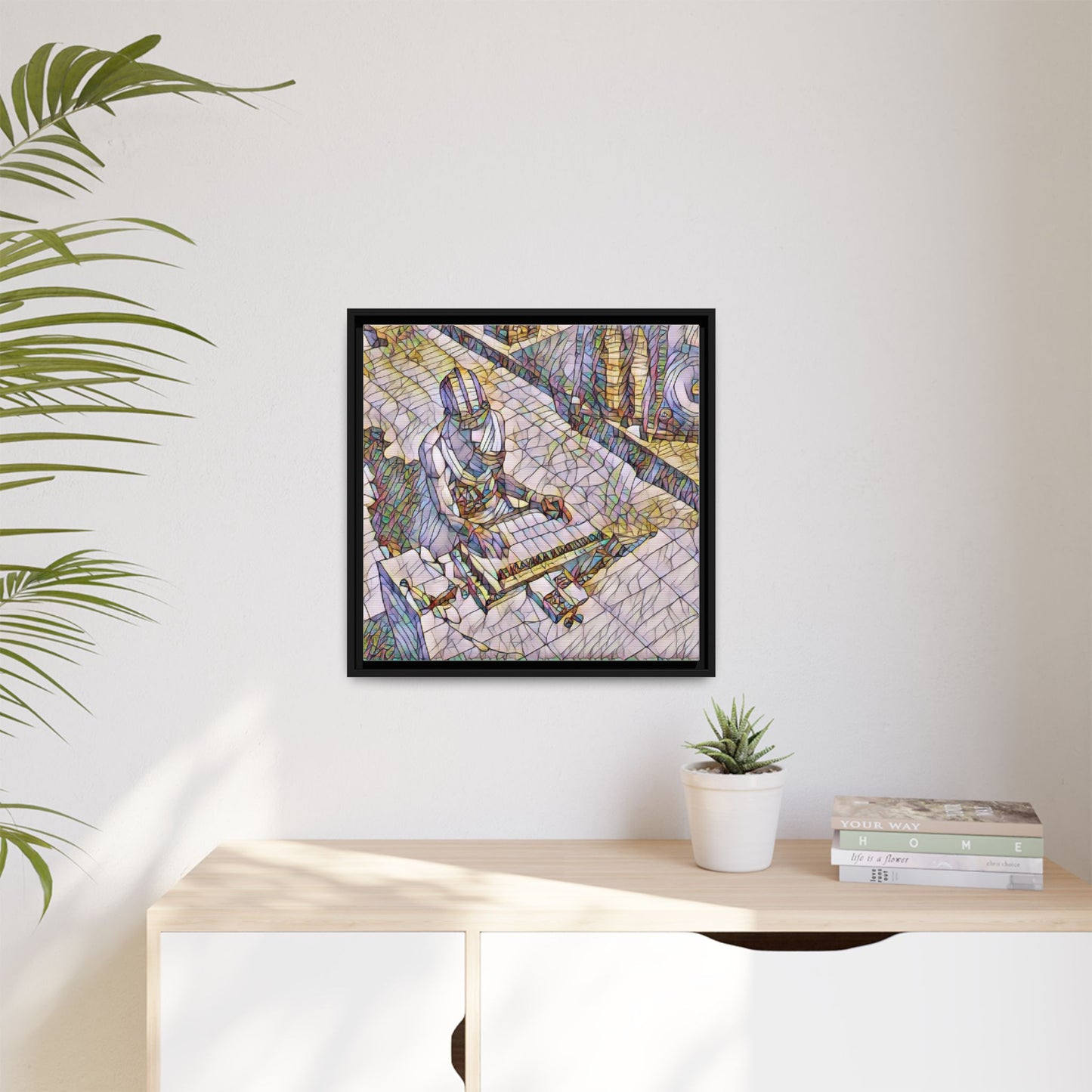 Abstract DJ Skateboarder Matte Framed Canvas – Colorful Urban Music Art Print