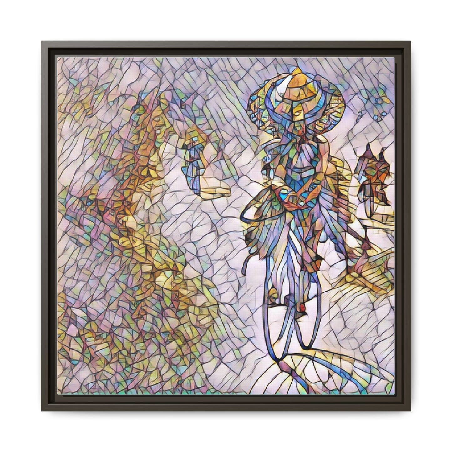 Abstract Cyclist Stained-Glass Art Print — Framed Matte Canvas