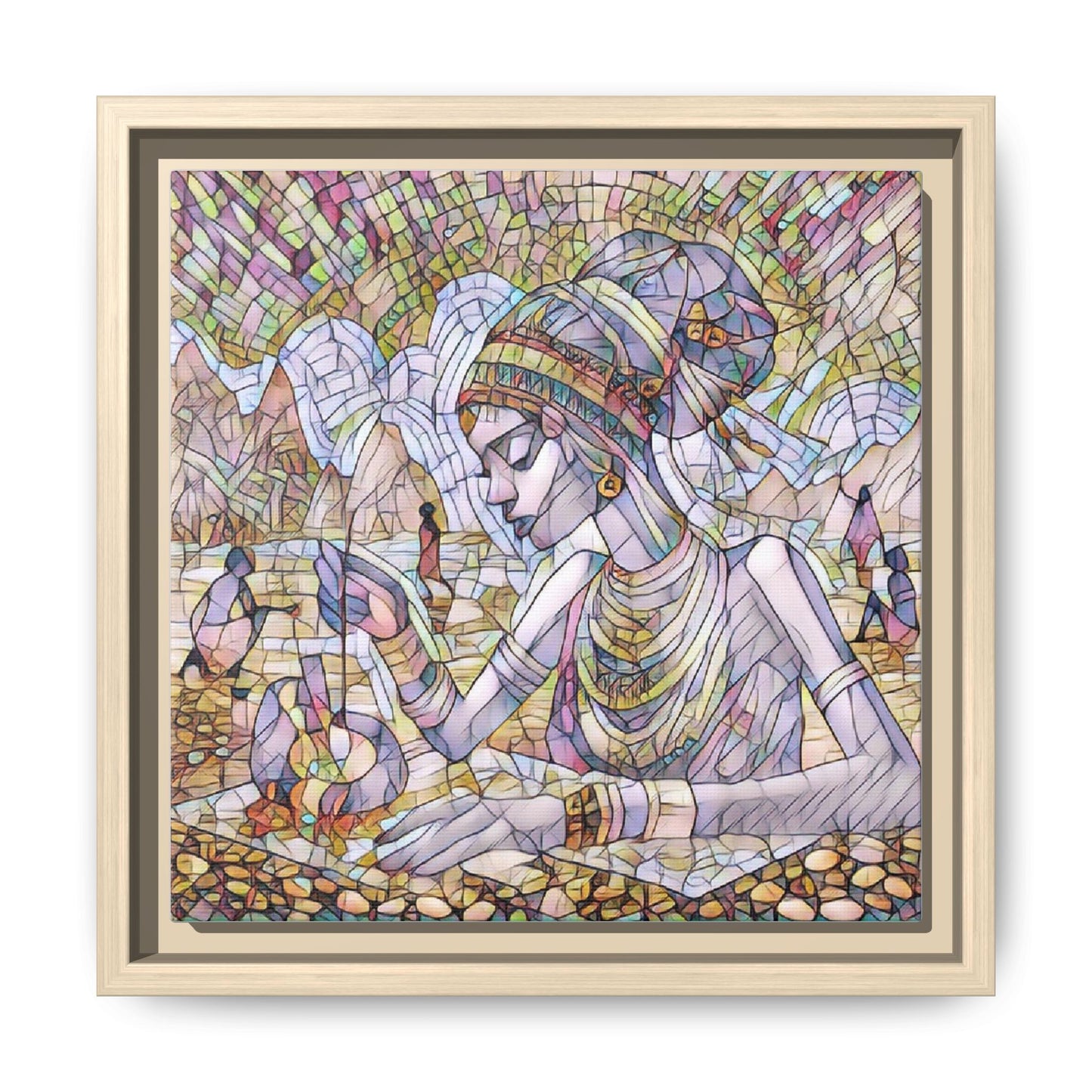 Framed Matte Canvas Art — Mosaic-Inspired Egyptian Woman Illustration
