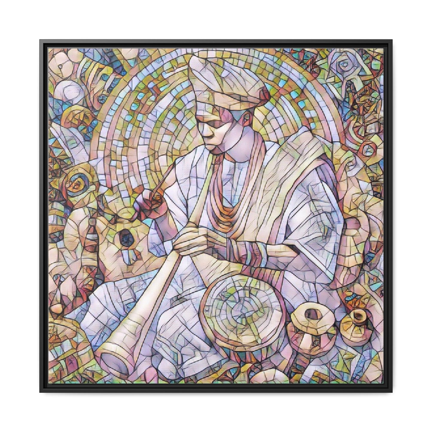 Framed Matte Canvas Print — African Drummer Mosaic Art