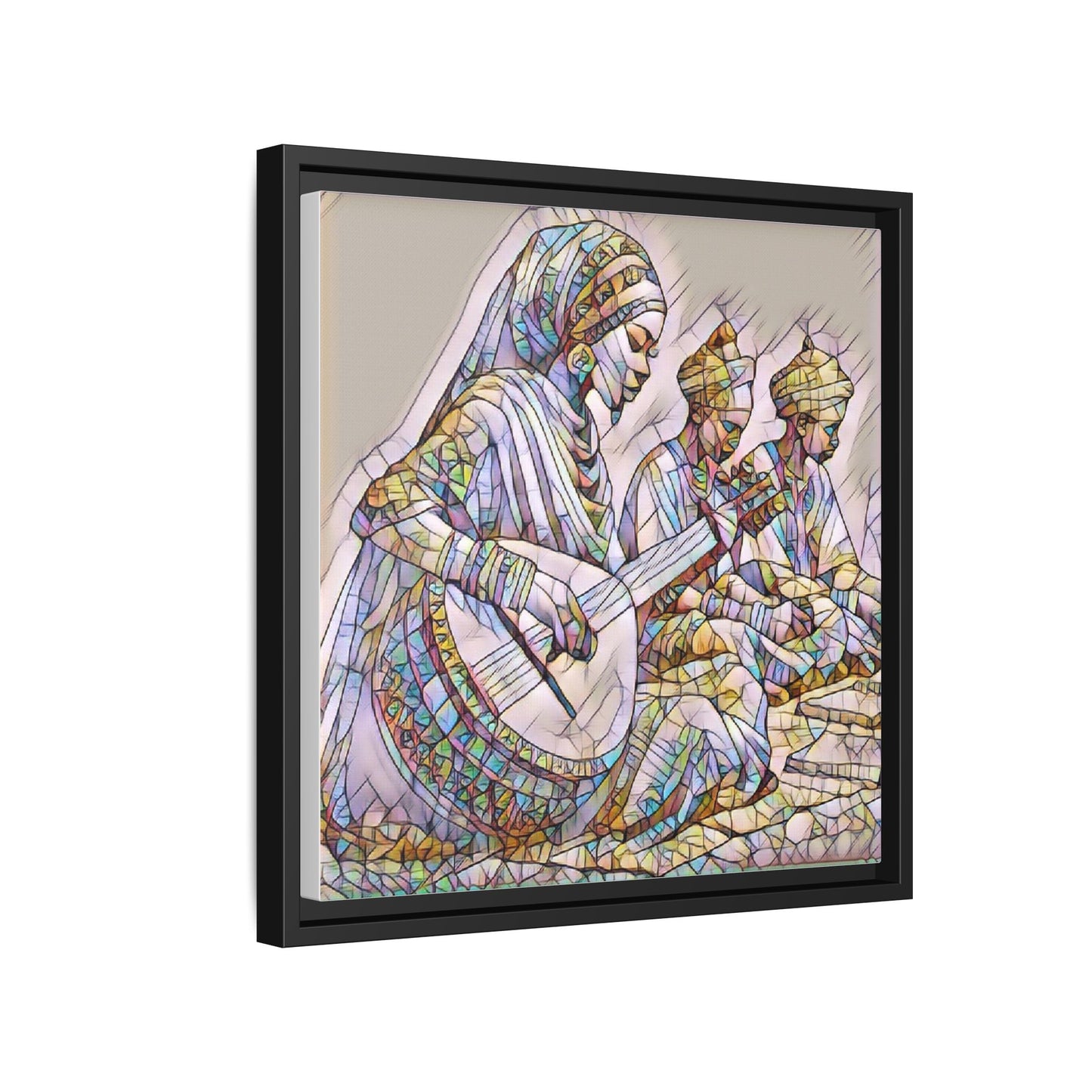 Framed Matte Canvas: Colorful Moroccan Musicians Wall Art