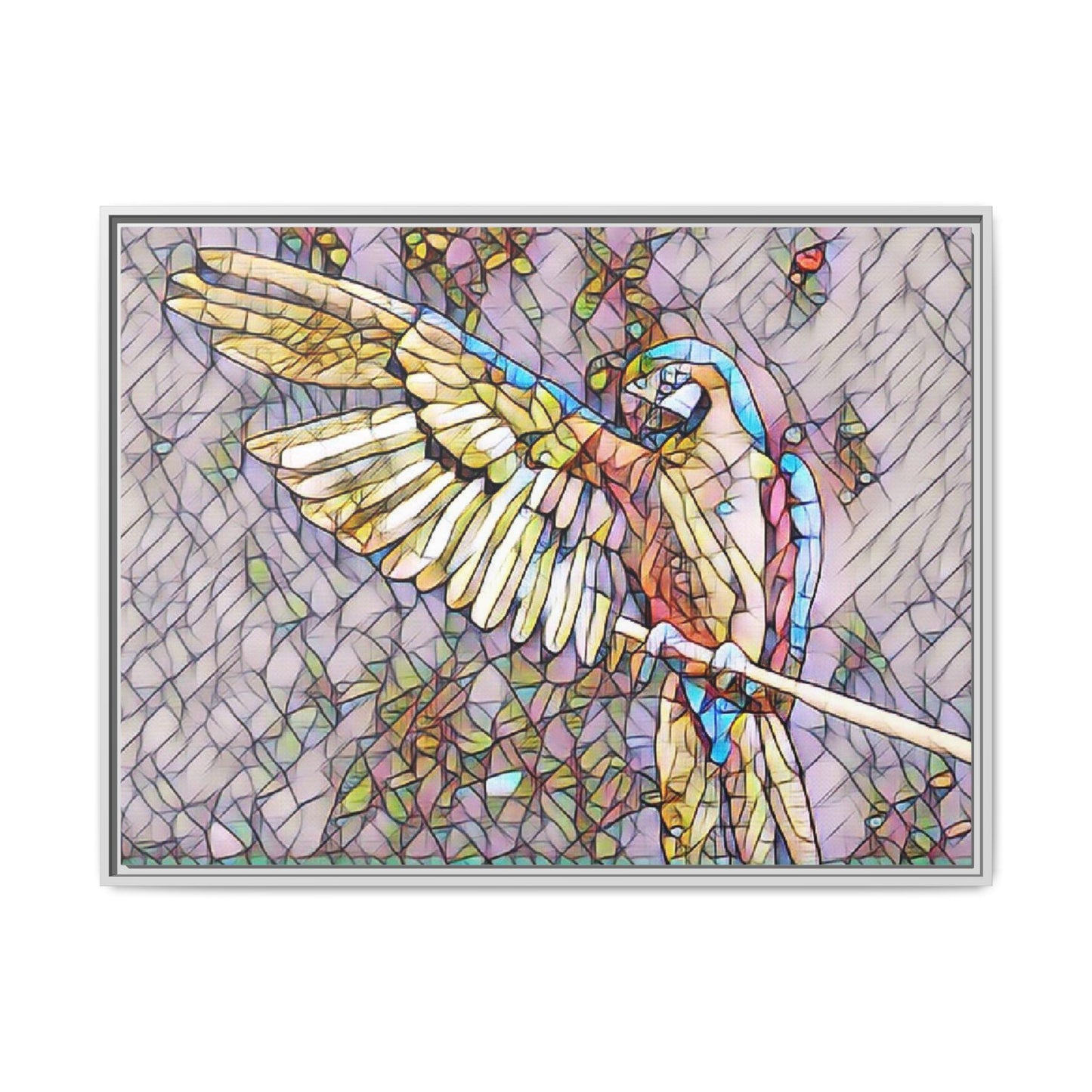 Framed Parrot Stained-Glass Art Print — Matte Canvas Wall Decor