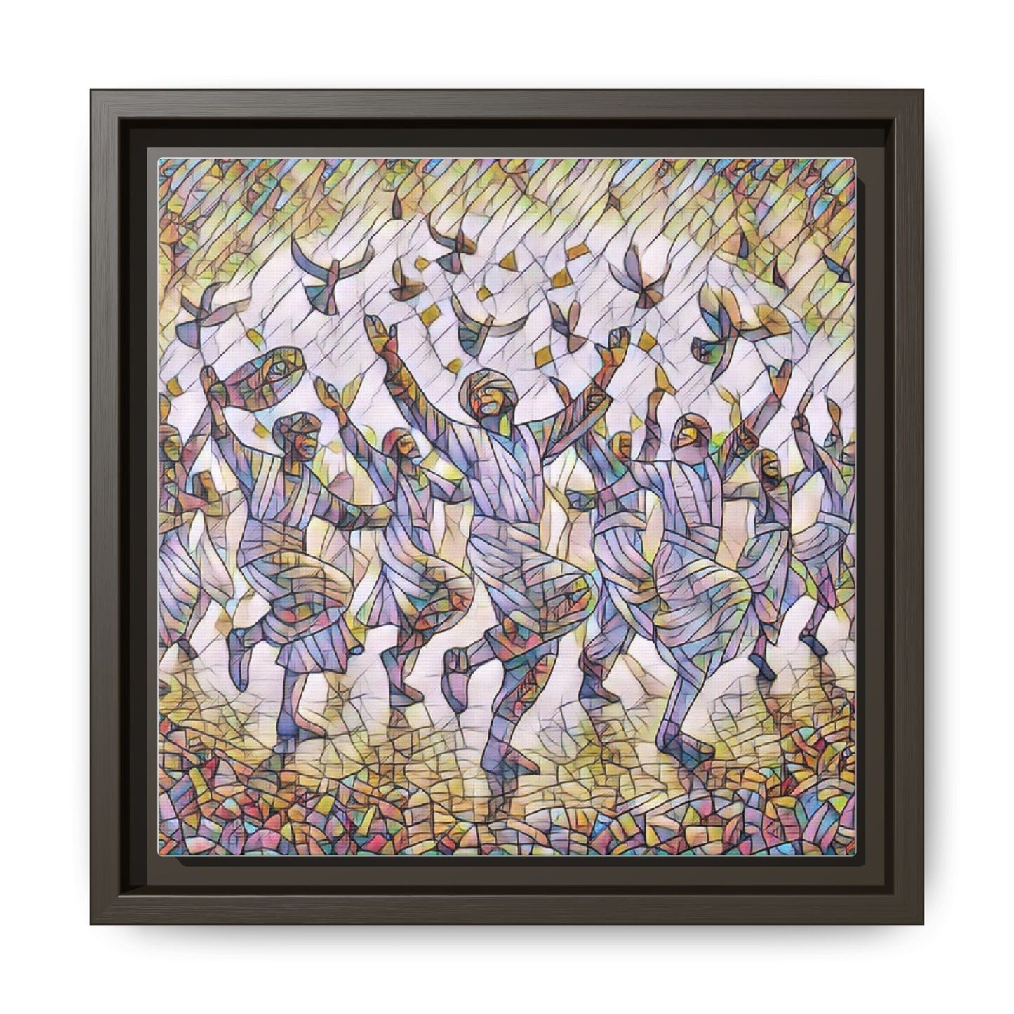 Framed Canvas Art - Joyful Dancers with Doves (Multicolor)