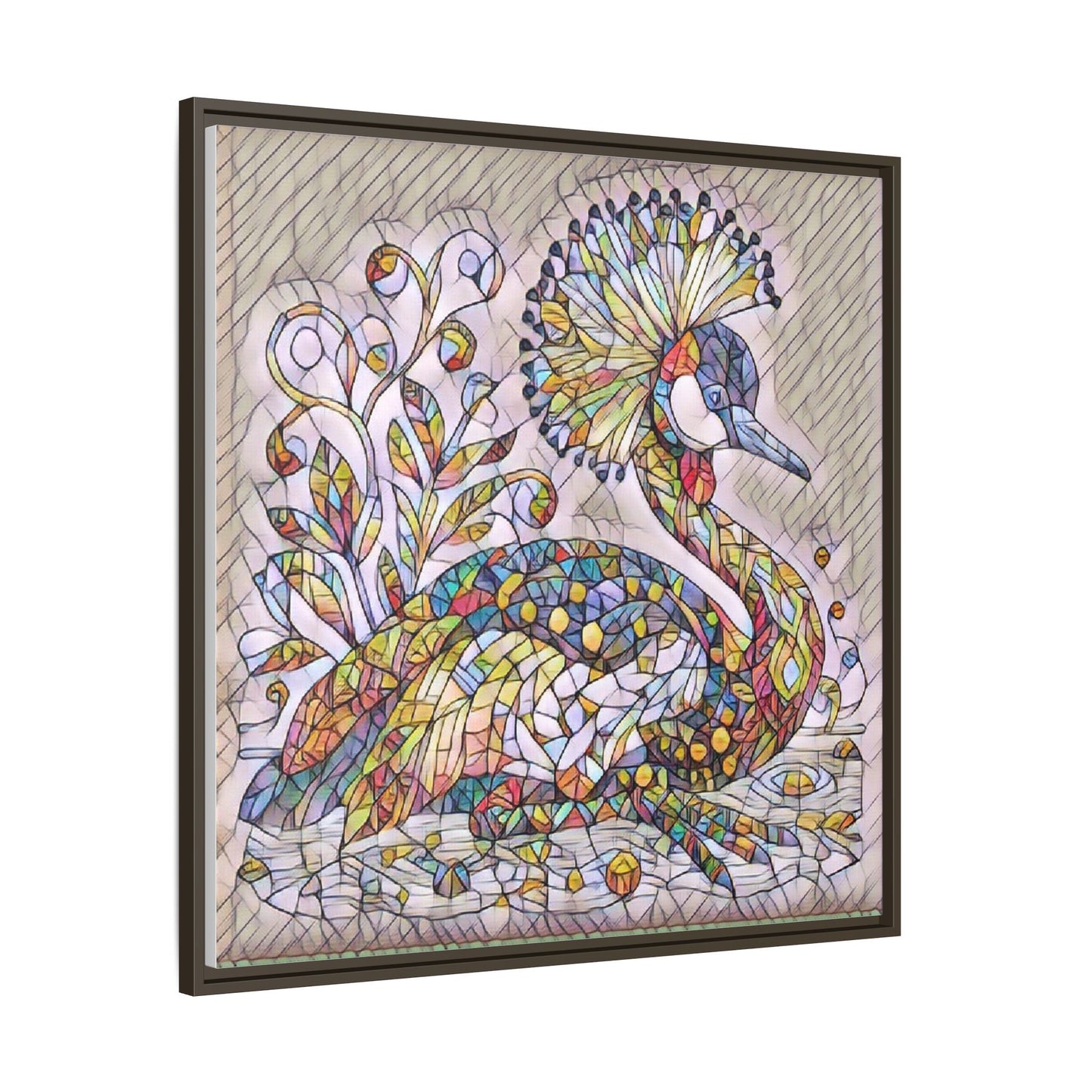 Colorful Peacock Mosaic Framed Canvas Art