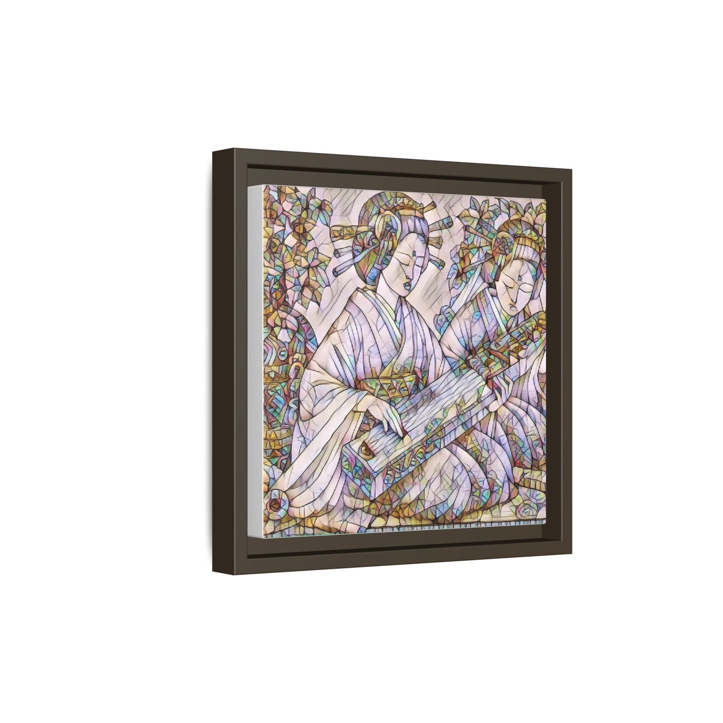 Framed Matte Canvas Print — Stained-Glass Geisha Duo