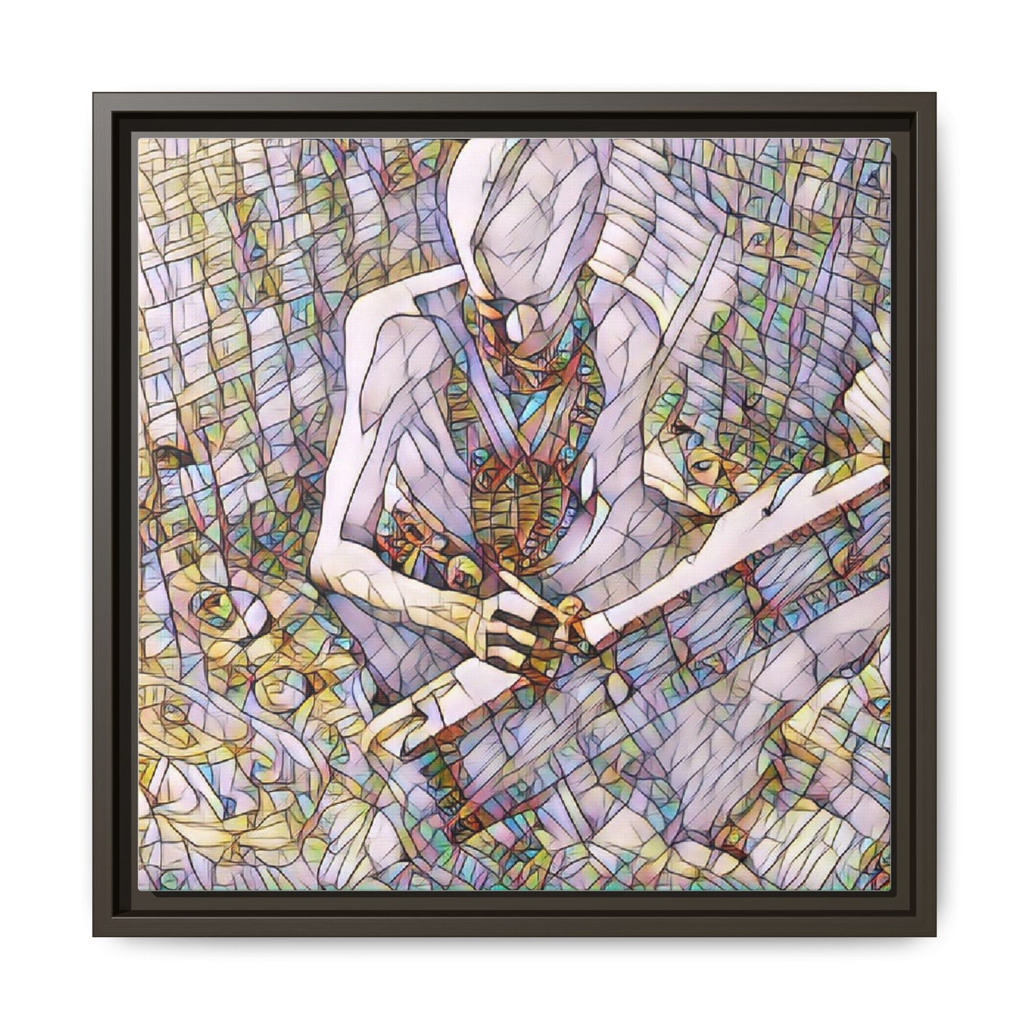 Abstract Fantasy Warrior Matte Framed Canvas — Colorful Stained-Glass Style Art