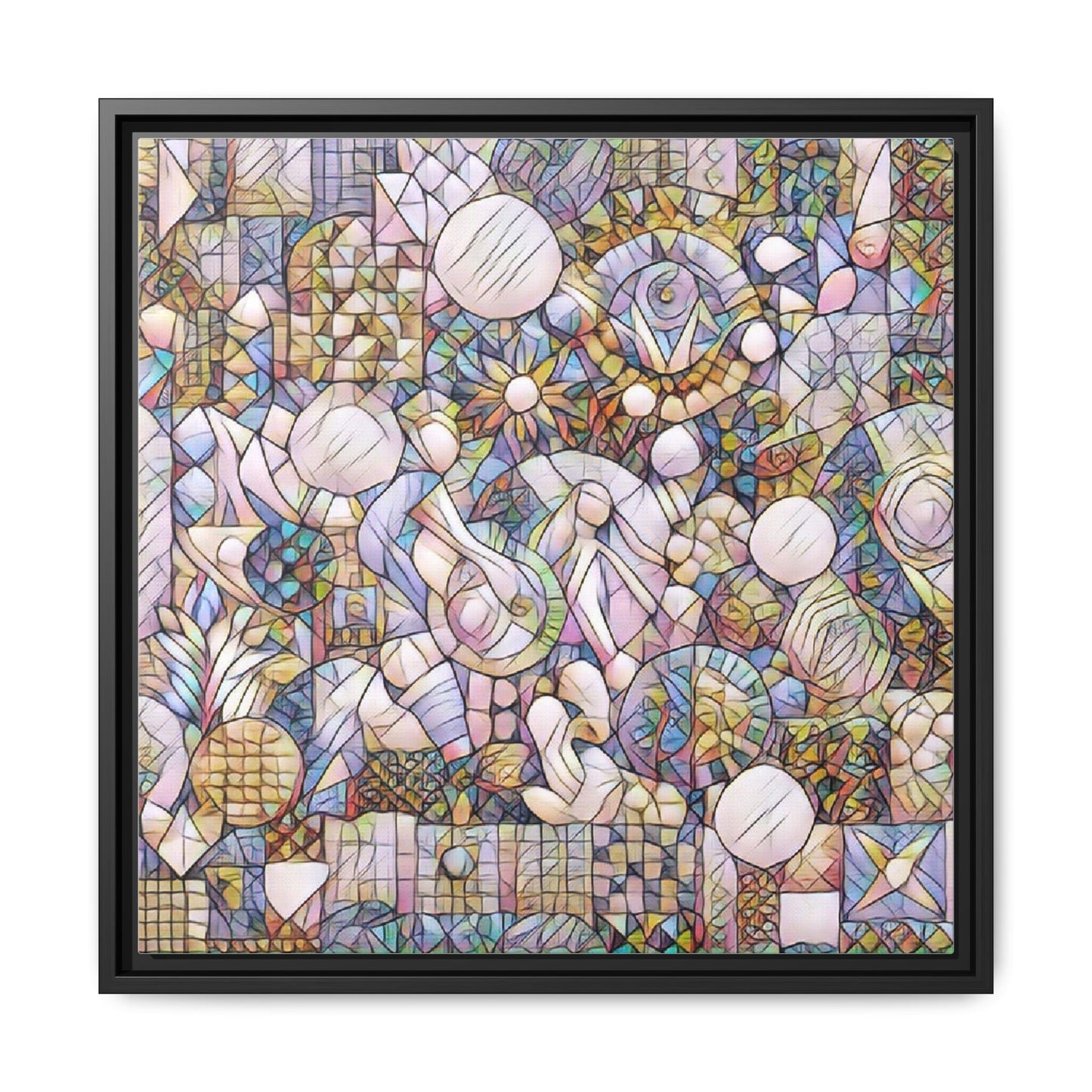 Abstract Geometric Mosaic Framed Canvas — Multicolor Modern Wall Art