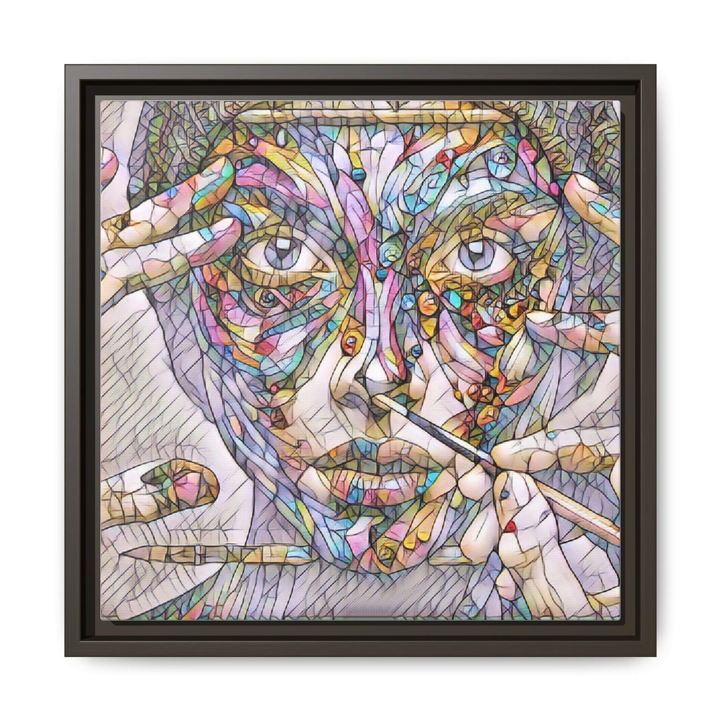 Framed Abstract Mosaic Face Canvas — Colorful Modern Wall Art