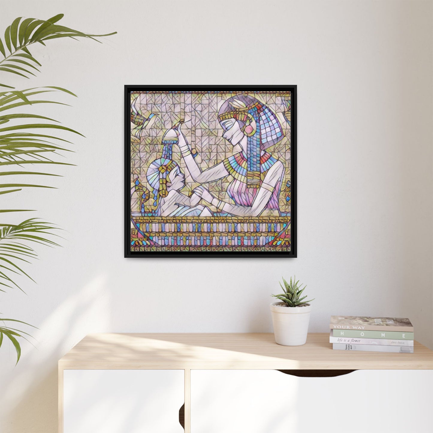 Egyptian Mosaic Mother & Child Framed Matte Canvas