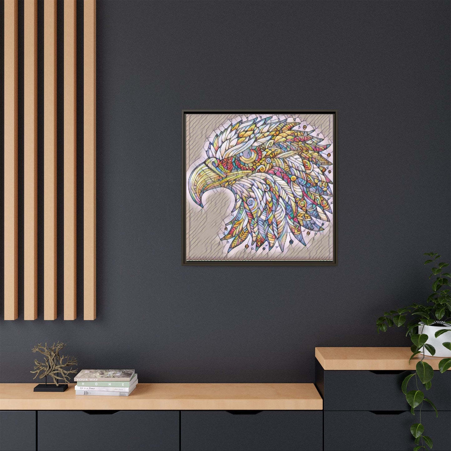 Colorful Eagle Head Matte Framed Canvas Art