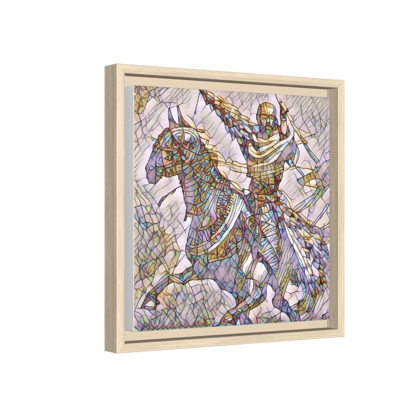 Framed Matte Canvas Print — Stained Glass Knight on Horse Artwork