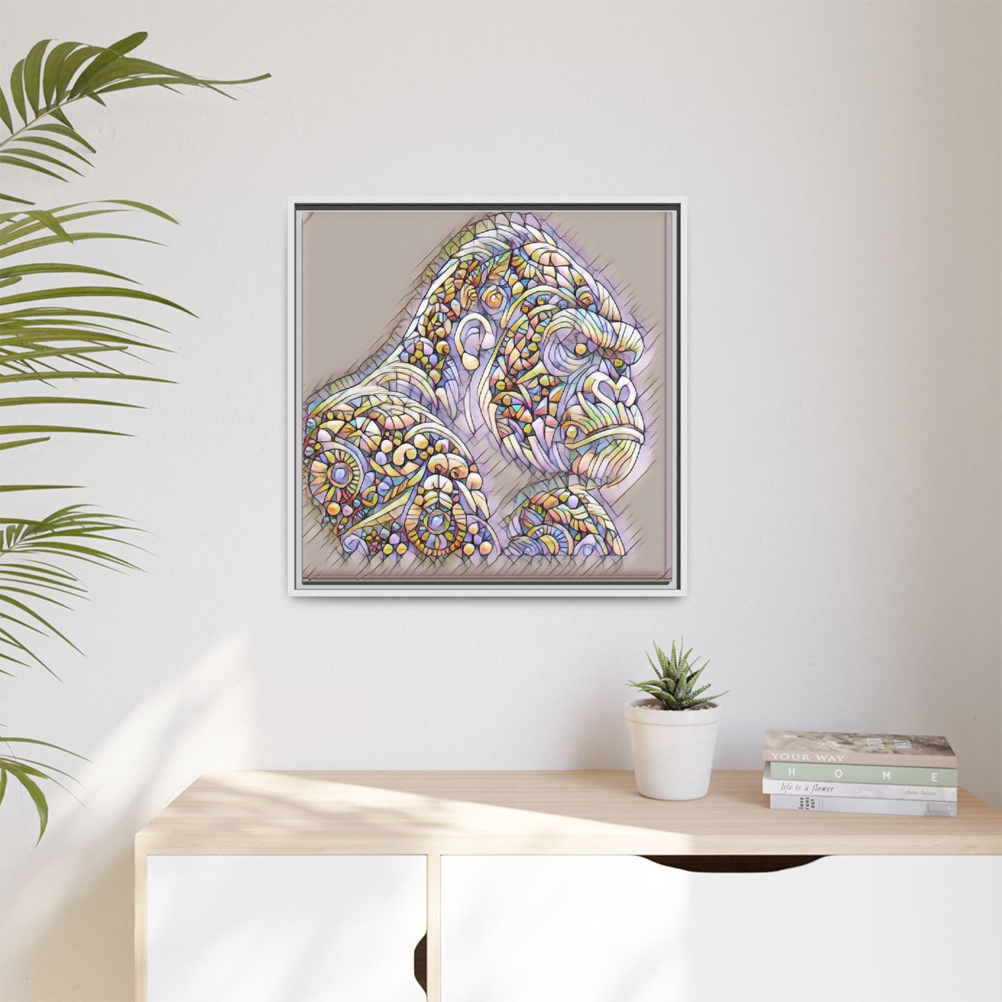 Colorful Ornate Gorilla Matte Canvas Framed Wall Art