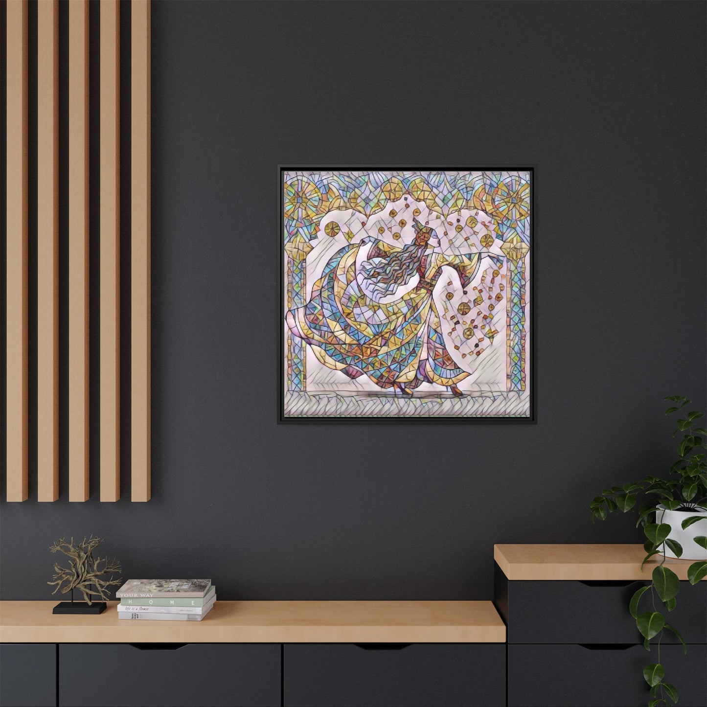 Stained Glass Dancing Dervish Framed Canvas Art