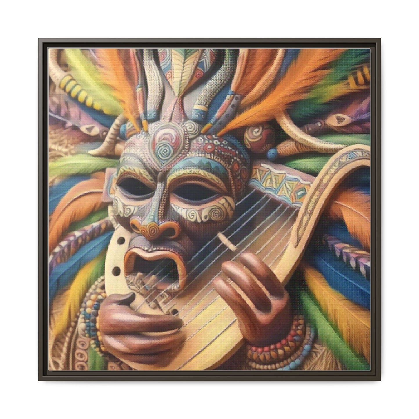 Colorful Tribal Mask Canvas — Framed Matte Wall Art