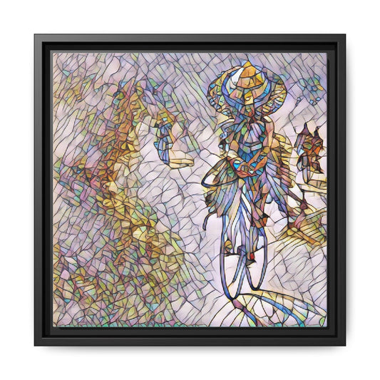 Abstract Cyclist Stained-Glass Art Print — Framed Matte Canvas