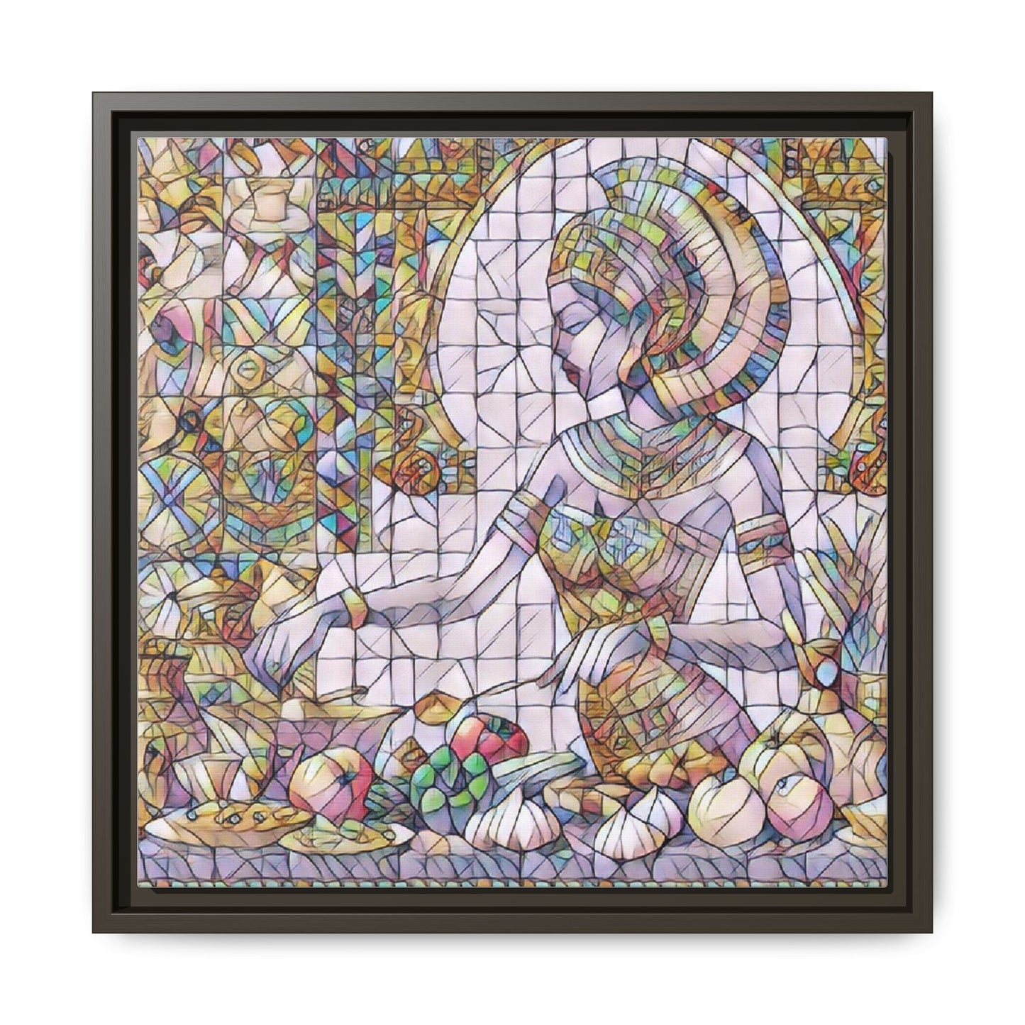 Egyptian Goddess Stained Glass Style Framed Canvas Art