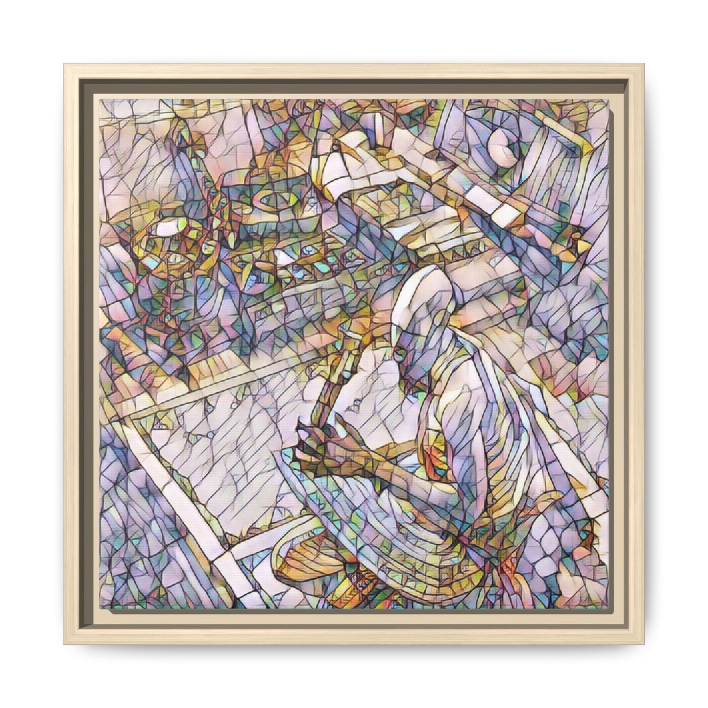 Stained-Glass DJ Matte Canvas Print (Framed) — Colorful Music Room Wall Art