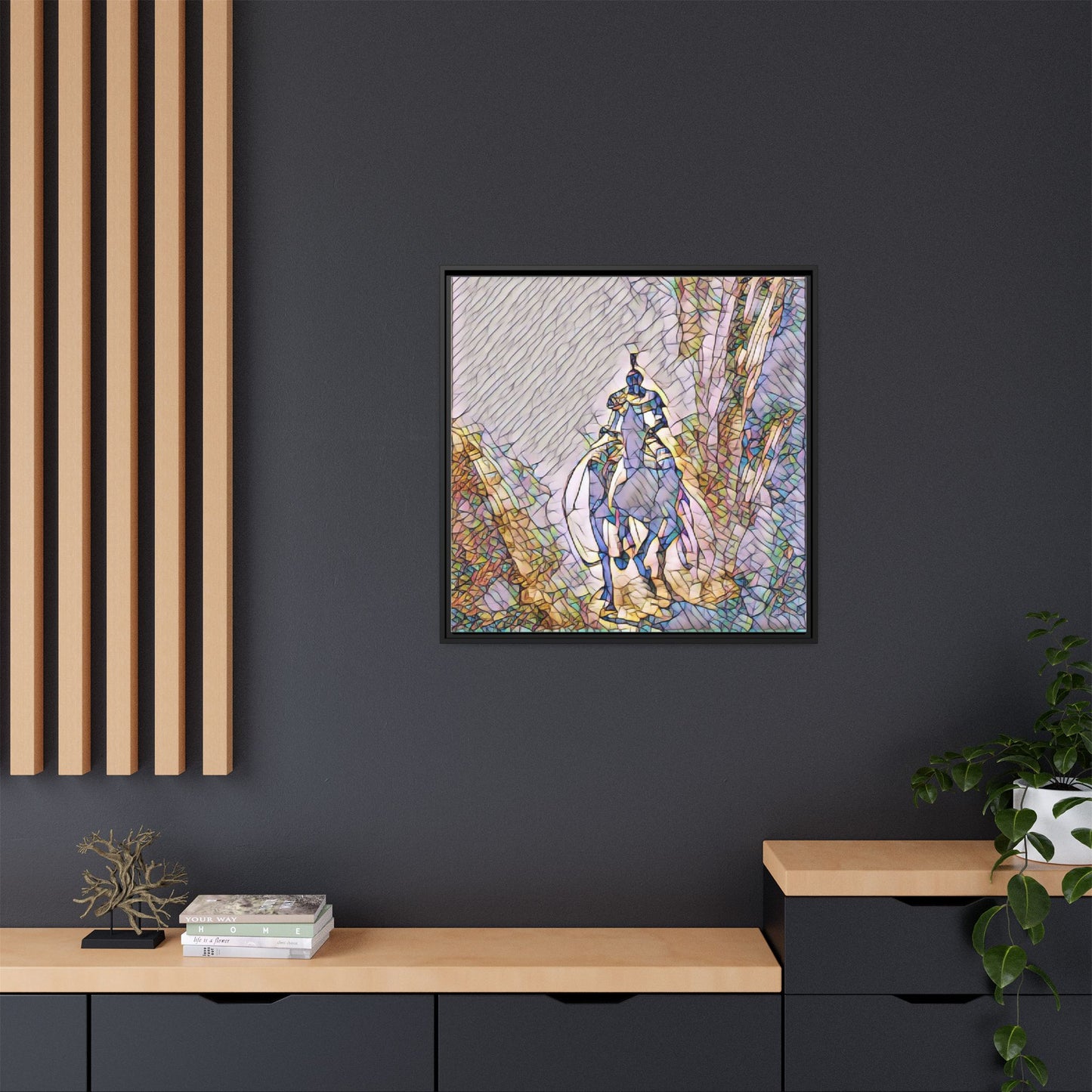 Stained-Glass Knight Matte Framed Canvas Wall Art