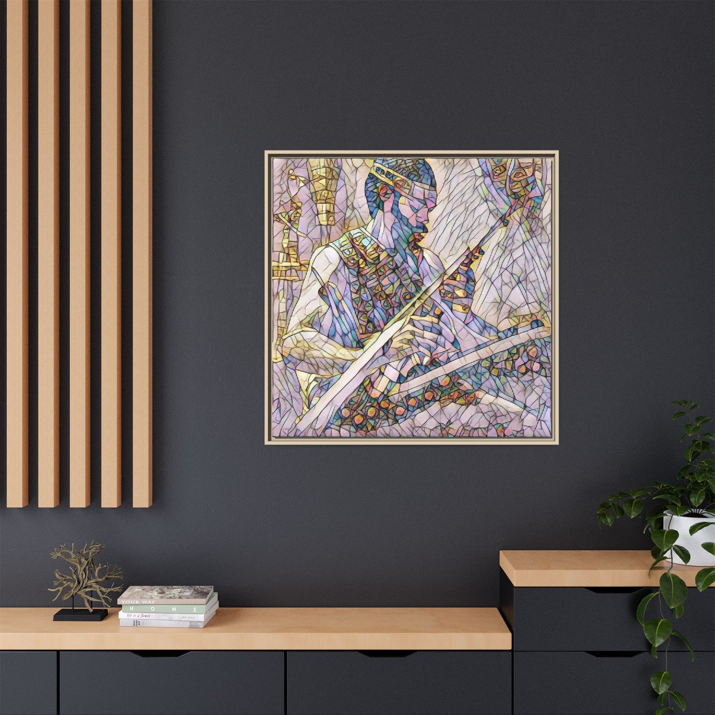 Framed Matte Canvas — Abstract Musician Stained-Glass Art Print