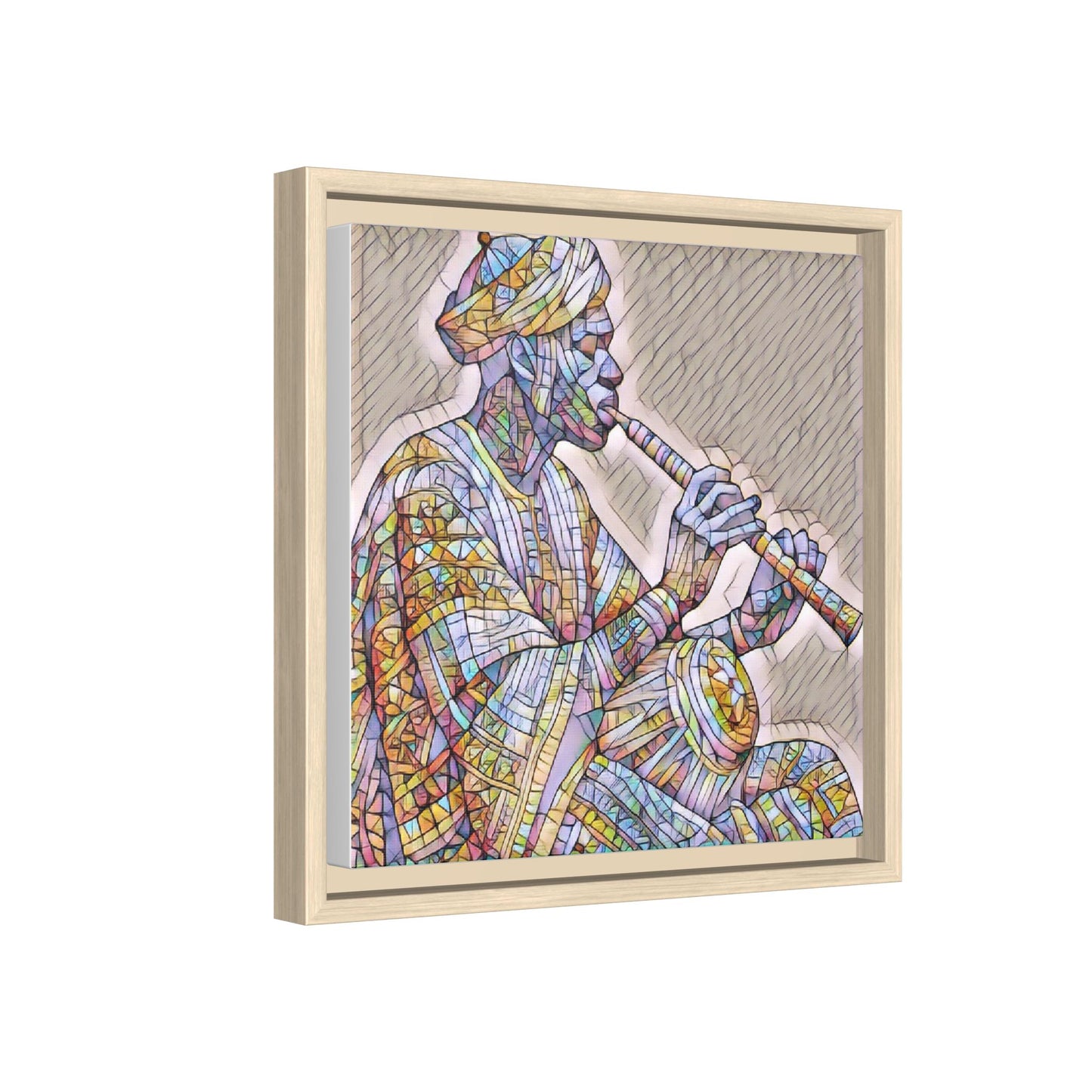 Framed Canvas Art — Colorful Middle Eastern Flute Player Print