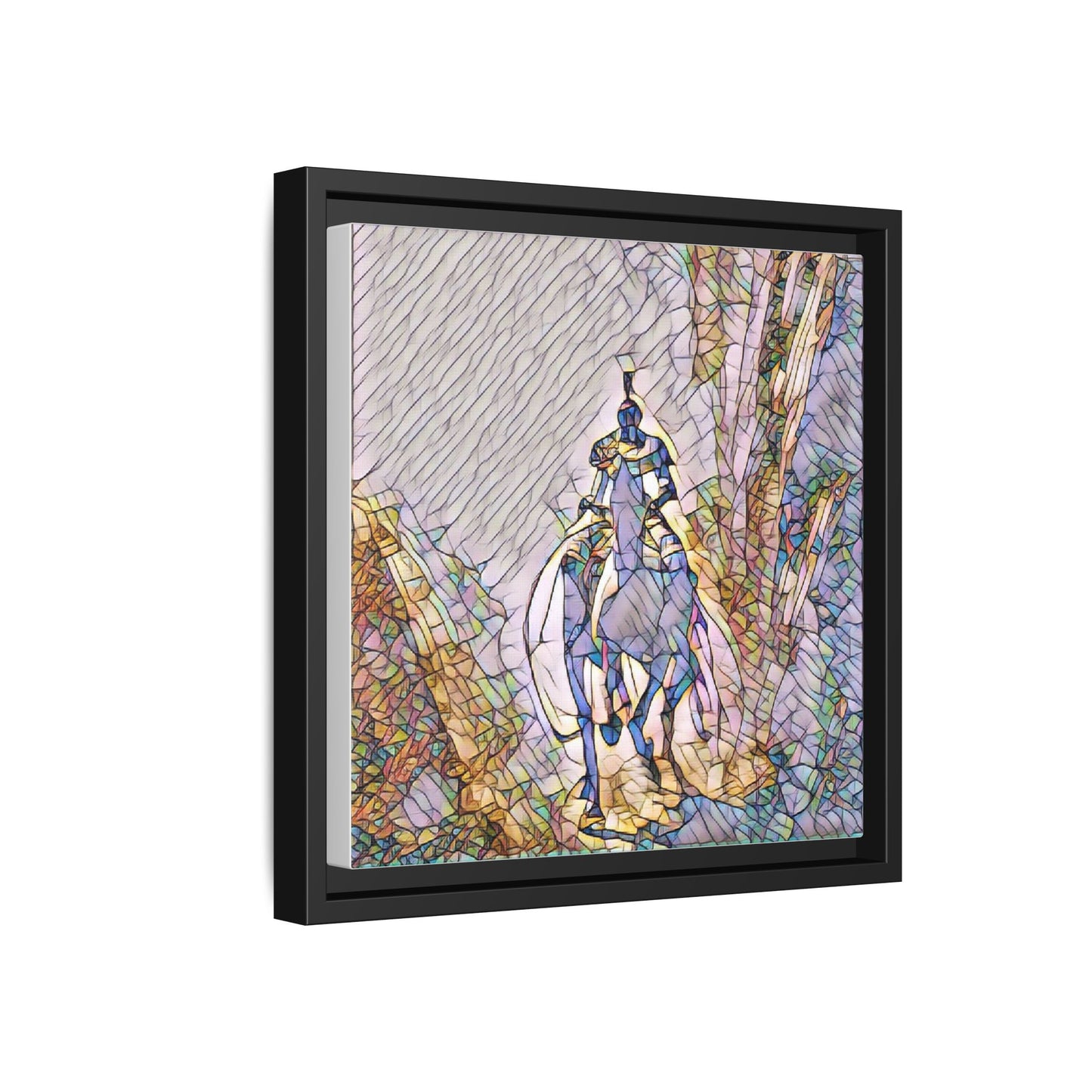 Stained-Glass Knight Matte Framed Canvas Wall Art